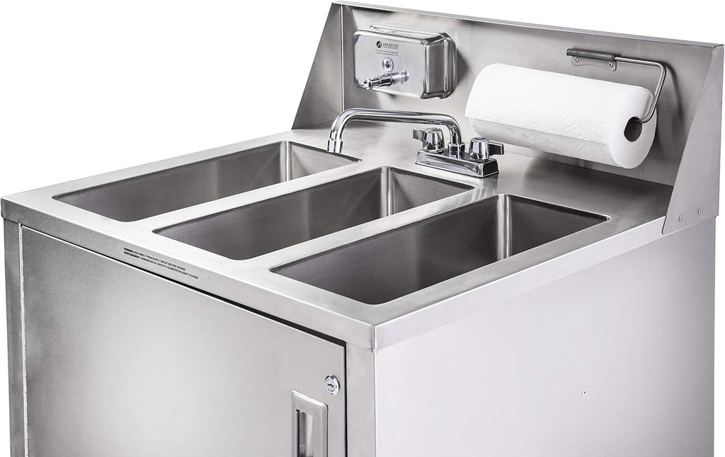 AFE TB101 Triple Basin Stainless Steel Portable Sink with Hot Water