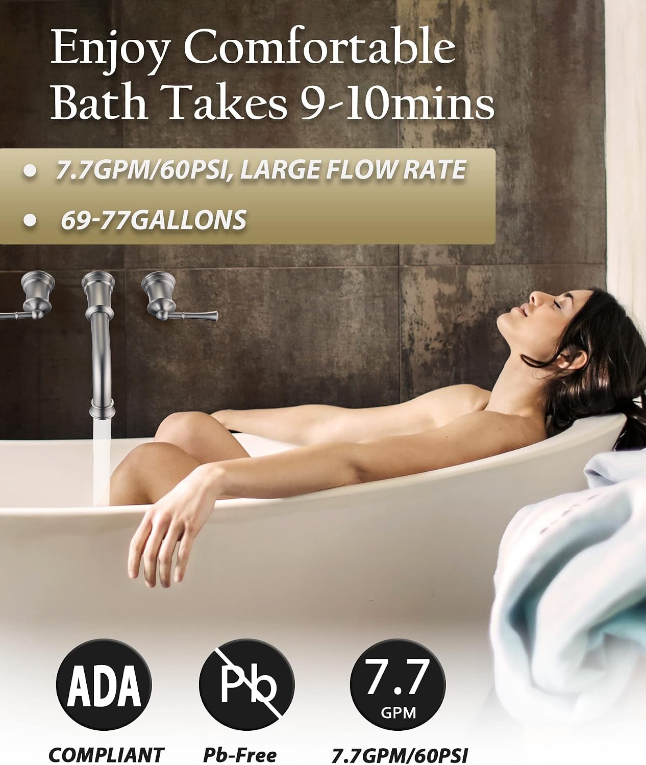 Wall Mount Tub Filler with Rough-in Valve, High Flow Brass Roman Tub Faucet 2 Handle Wall Mounted Bathtub Faucet 360° Swivel Spout, Brushed Nickel(B2306-BN)