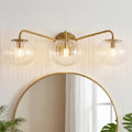 ANDY STAR Brushed Gold Vanity Lights, 3 Light Bathroom Light Fixtures with Clear Pumpkin-Ribbed Glass Globe Shade, Brass Vintage Striped Wall Lights, Up or Down, G9 Base (No Bulbs)