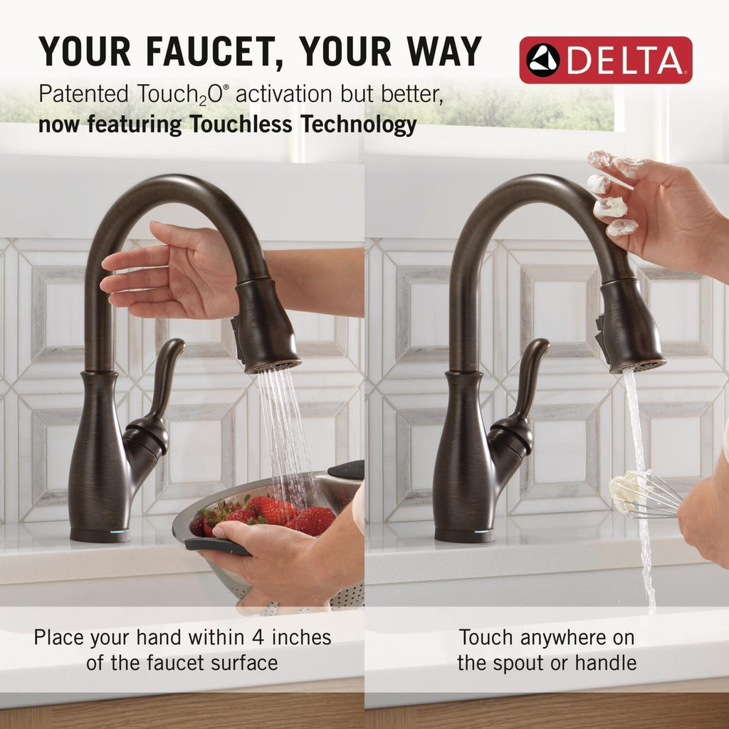 Delta Faucet Leland VoiceIQ Touch Kitchen Faucet with Touchless Technology, Oil Rubbed Bronze Kitchen Faucet, Smart Faucet, Alexa and Google Assistant Voice Activated, Venetian Bronze 9178TLV-RB-DST