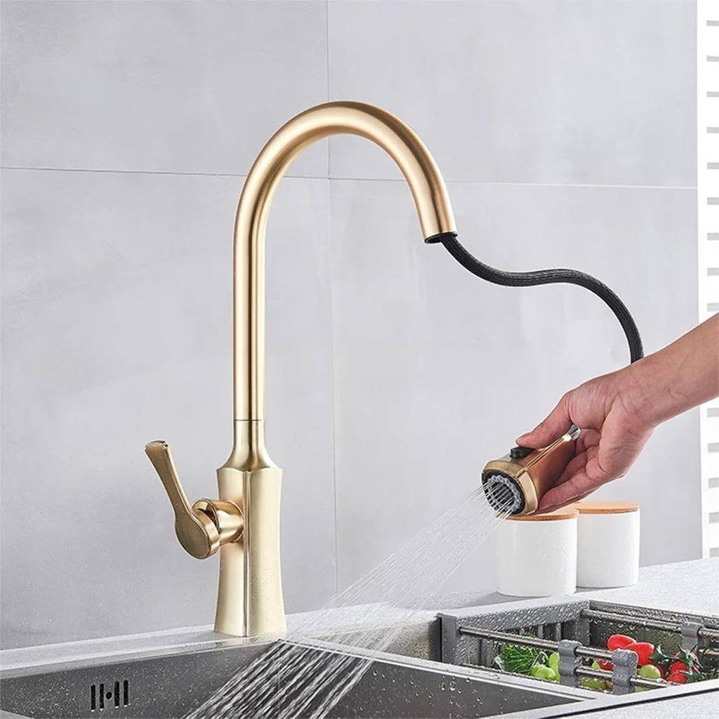 Kitchen Faucet Single Handle Hand-Out Single Hole Hot and Cold Faucet Tap(Brushed Nickel)