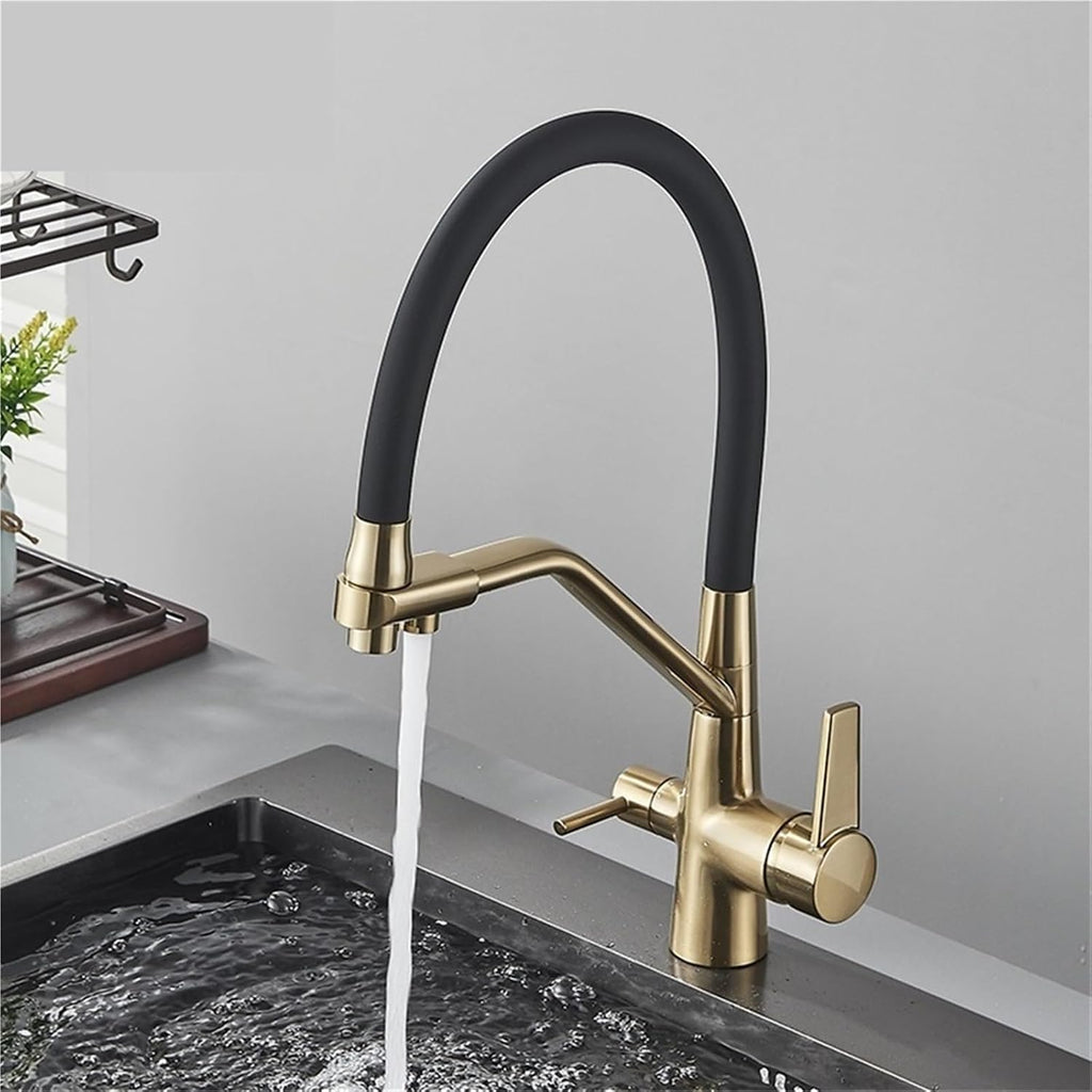 Filter Kitchen Faucet 360 ° Rotation Purification Kitchen Tap Household Sink Washing Faucet(Brushed gold)