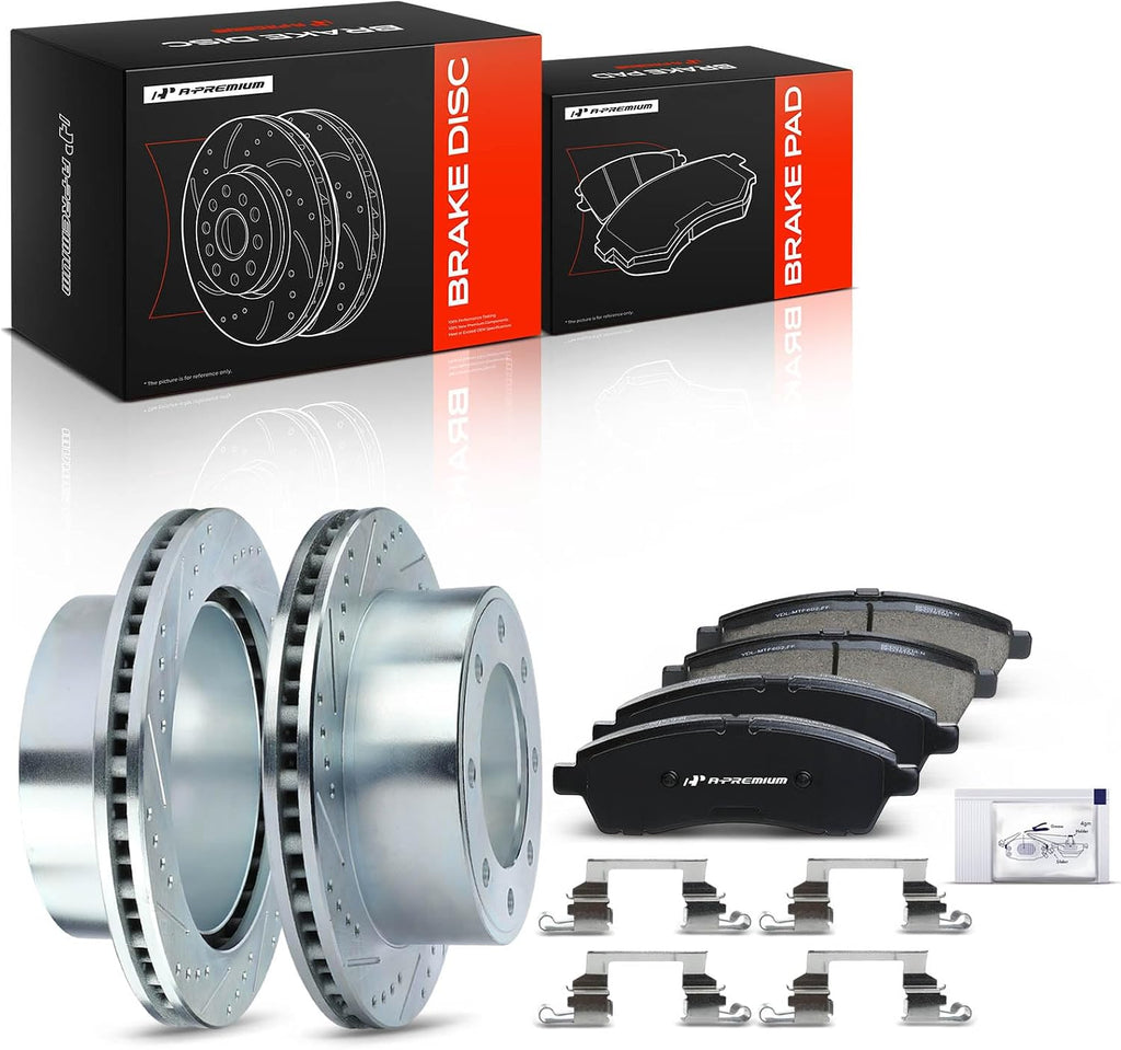 A-Premium 12.83 inch(326 mm) Rear Drilled and Slotted Disc Brake Rotors + Ceramic Pads Kit Compatible with Select Ford Models - Excursion 00-05, For F-250 Super Duty 99-04, For F-350 Super Duty 99-04
