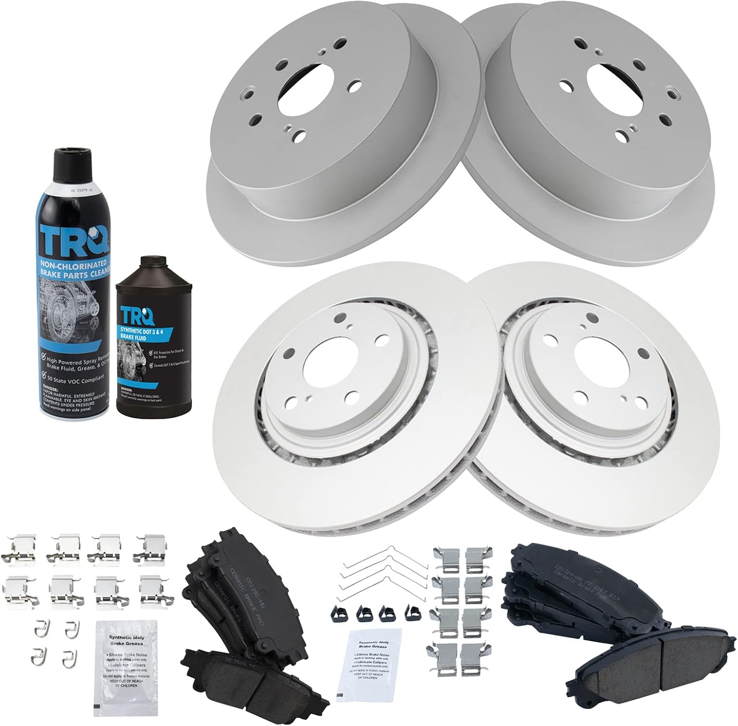 TRQ Front and Rear Brake Pad & Rotor Kit, with Chemical Kit Ceramic Premium G-Coated Compatible with 2010-2015 Lexus RX350 RX450h 2014-2019 Toyota Highlander 2011-2020 Sienna