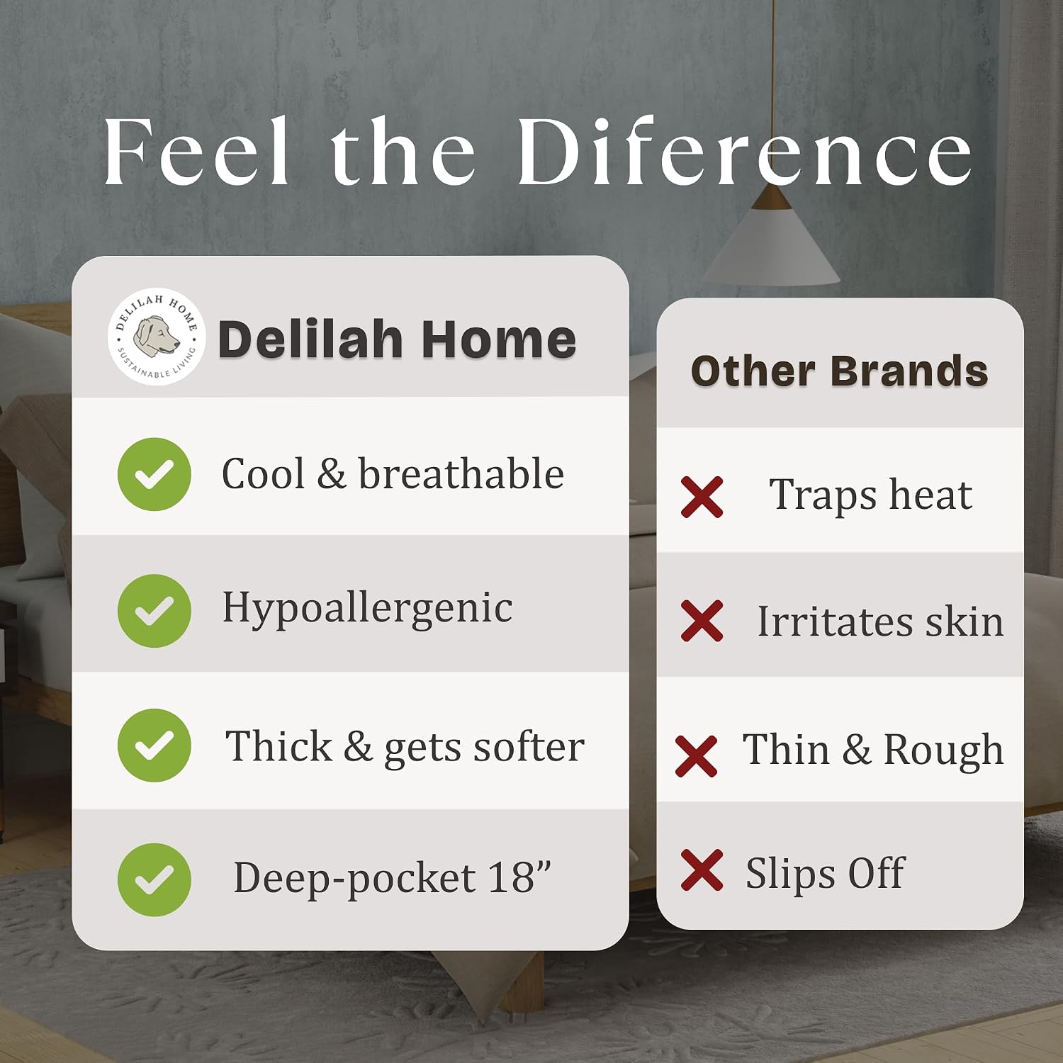Delilah Home 100% Organic Cotton Queen Flat Sheet Set, GOTS & Vegan.org Verified, Long Stem 300 TC Sateen Bedding, Non-Synthetic, Deep Pocket Fitted Linen, Lightweight, All-Season, 4 Piece Set - White