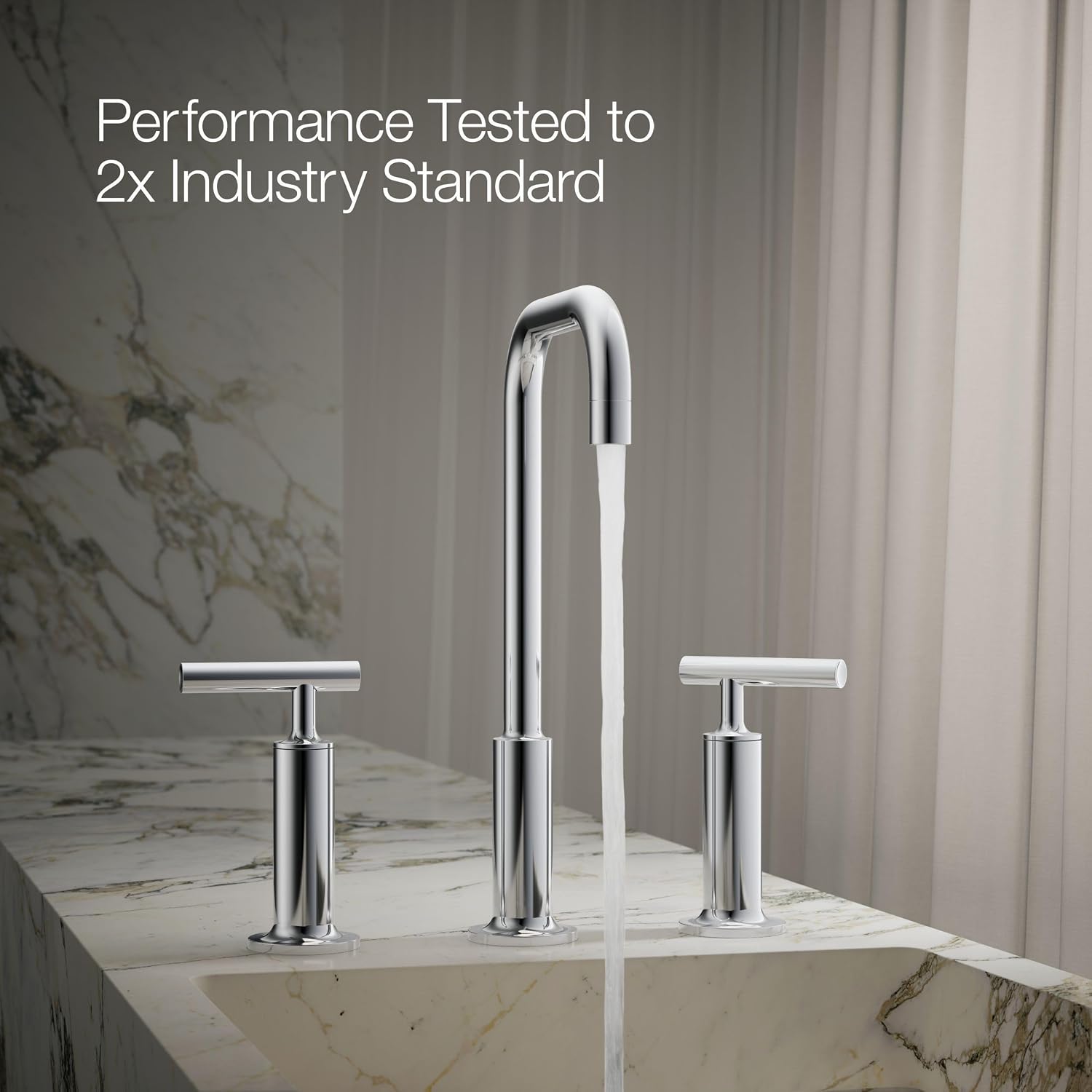 KOHLER K-14408-4-CP Purist® Widespread Bathroom Sink Faucet, 3-Hole, Widespread High Lever Handles and High Gooseneck Spout, 1.2 GPM, Polished Chrome