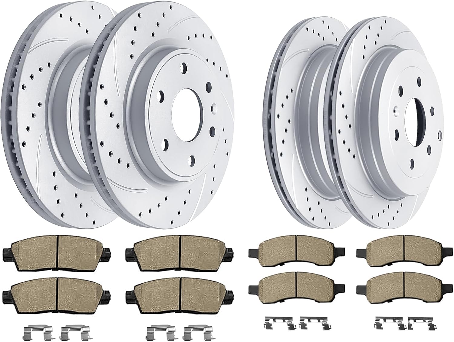 Acinoparts Front(12.80') and Rear(13.03') Brake Kit for Chevy Traverse Buick Enclave GMC Acadia Limited Saturn Outlook Drilled & Slotted Disc Brake Rotors Ceramic Brakes Pads
