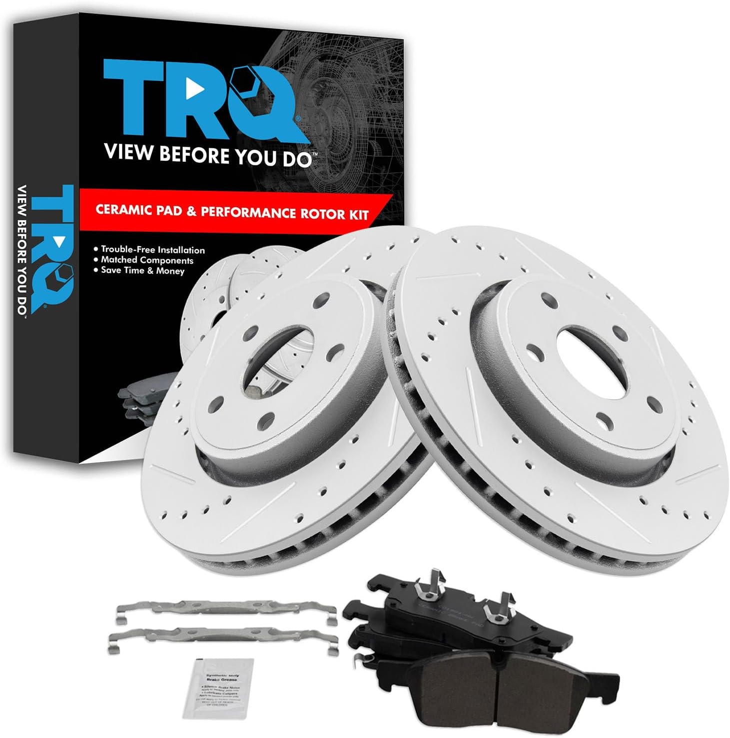 TRQ Performance Front Brake Pad and Rotor Set Ceramic G Coated Compatible with 2012-2020 Dodge Durango Grand Cherokee