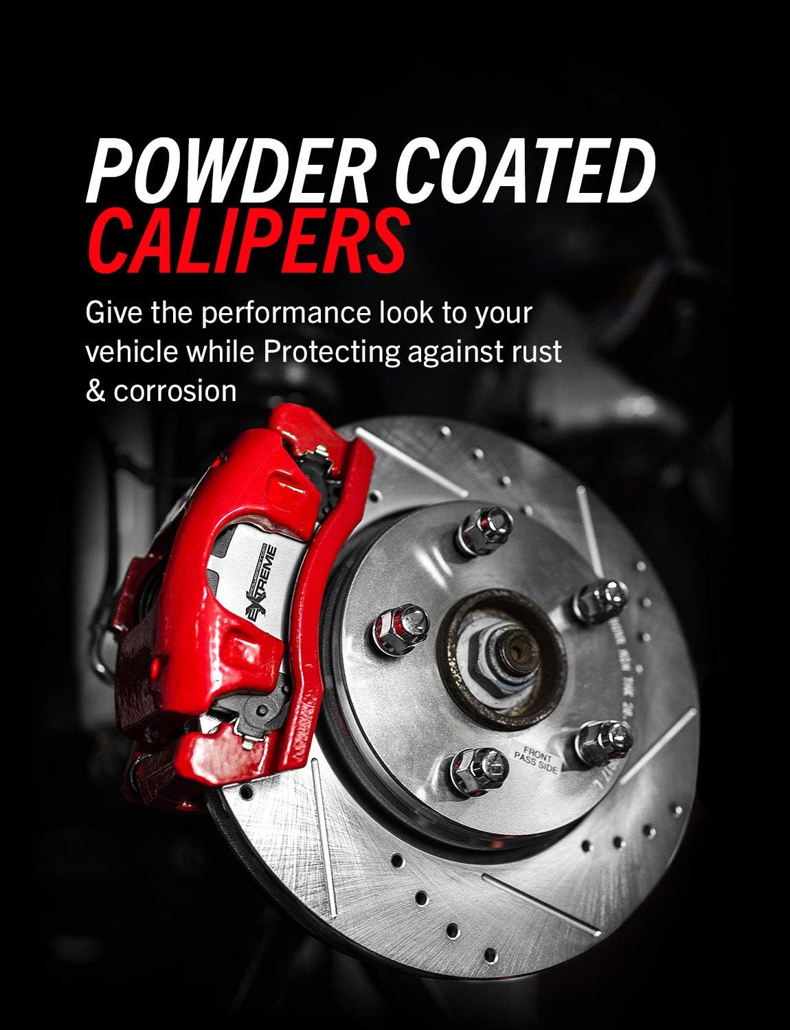 PowerStop Front and Rear Brake & Caliper Kit for Cadillac Escalade 2015-20 |Escalade ESV 2015-20 - Drilled & Slotted Disc Rotors + Z36 Brake Pads + Red-Powder Coated Calipers, KC6560-36