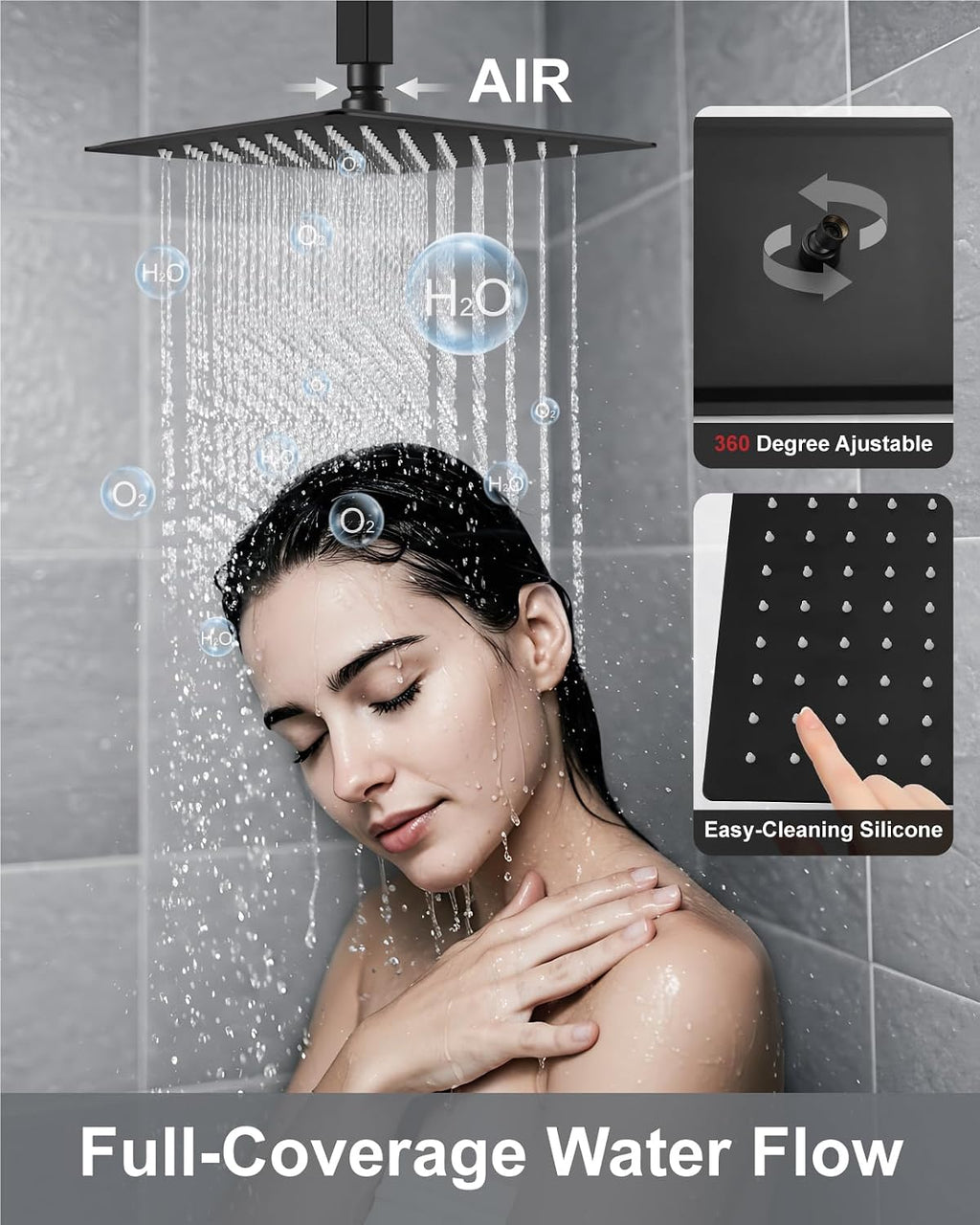 Aolemi Ceiling Mount Shower Faucet Set,Shower System Rain Showerhead and Handheld Spray Combo High-Pressure Showerheads Set with Valve and Trim Kit Rough-in Valve,10 Inch Matte Black