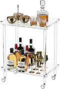 HMYHUM Acrylic Bar Cart, Rolling Serving Cart with 4 Lockable Wheels for the Home Bar, Kitchen, Living Room, Modern, 2-Tier, 23.6' L x 15' W x 30' H, Clear