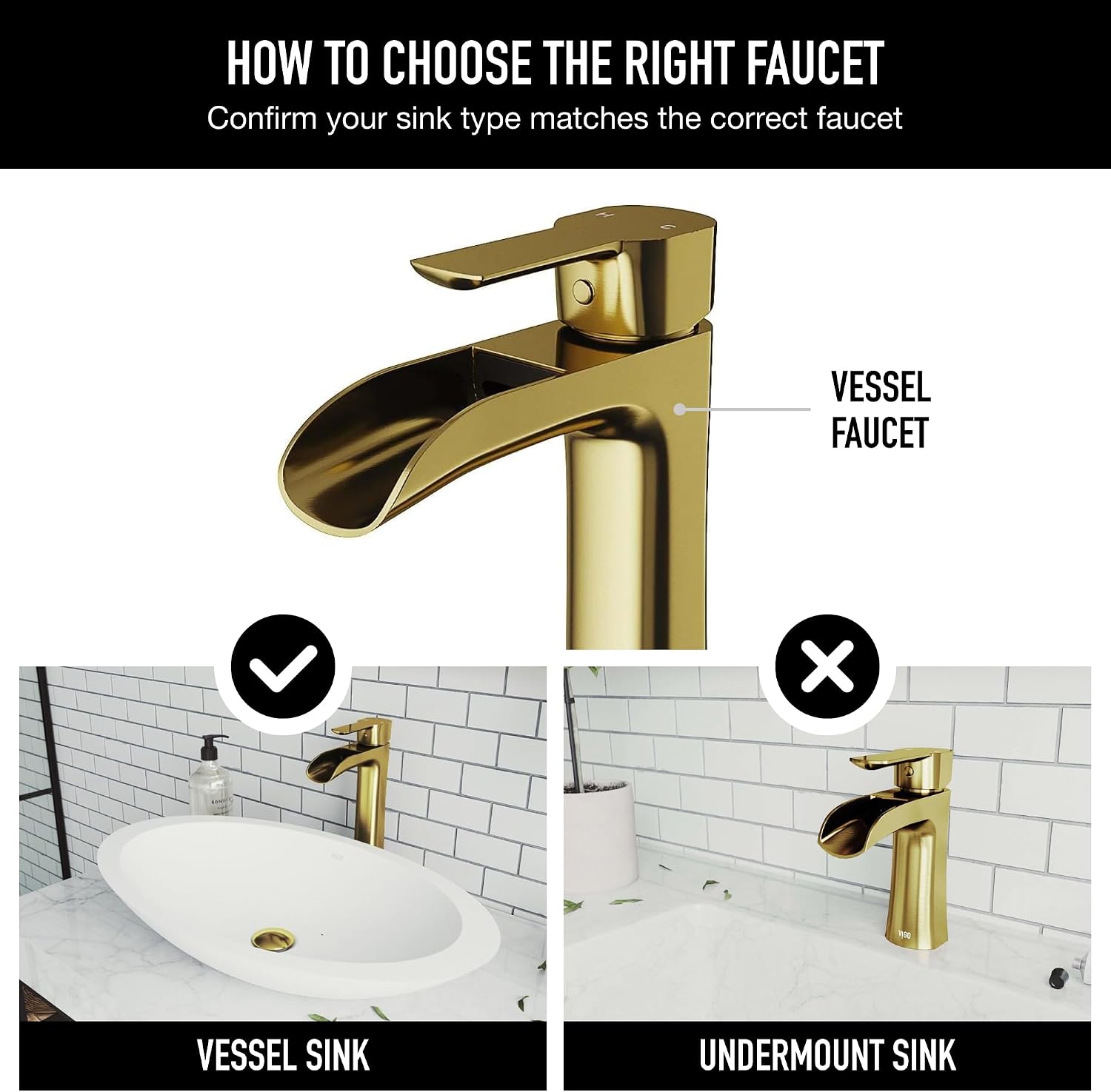 VIGO Niko Waterfall Single-Handle Single-Hole Mount Vessel Bathroom Sink Faucet, 11-Inch, Matte Brushed Gold, Modern Design, Solid Brass, 1.2 GPM WaterSense & Ceramic Disc Valve - VG03024MG