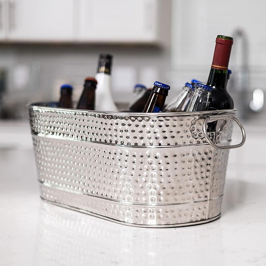 Square & Oval Galvanized Steel Ice Bucket Set of 2 | Heavy-Duty Metal Beer & Wine Coolers with Carry Handles for Outdoor Wedding, Party, Bar