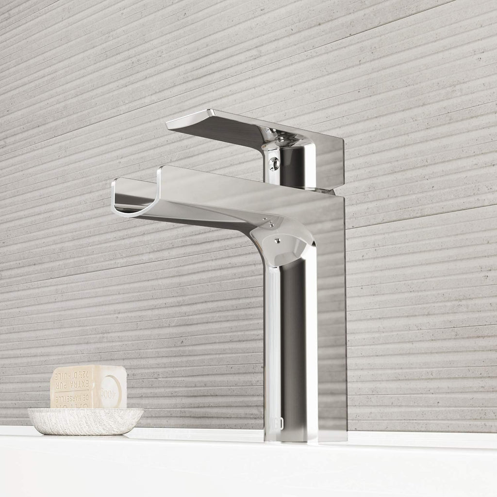 VIGO Ileana Waterfall Single-Handle Single-Hole Mount Bathroom Sink Faucet, 7-Inch, Chrome, Modern Design, Solid Brass, 1.2 GPM WaterSense & Ceramic Disc Valve, Corrosion-Resistant