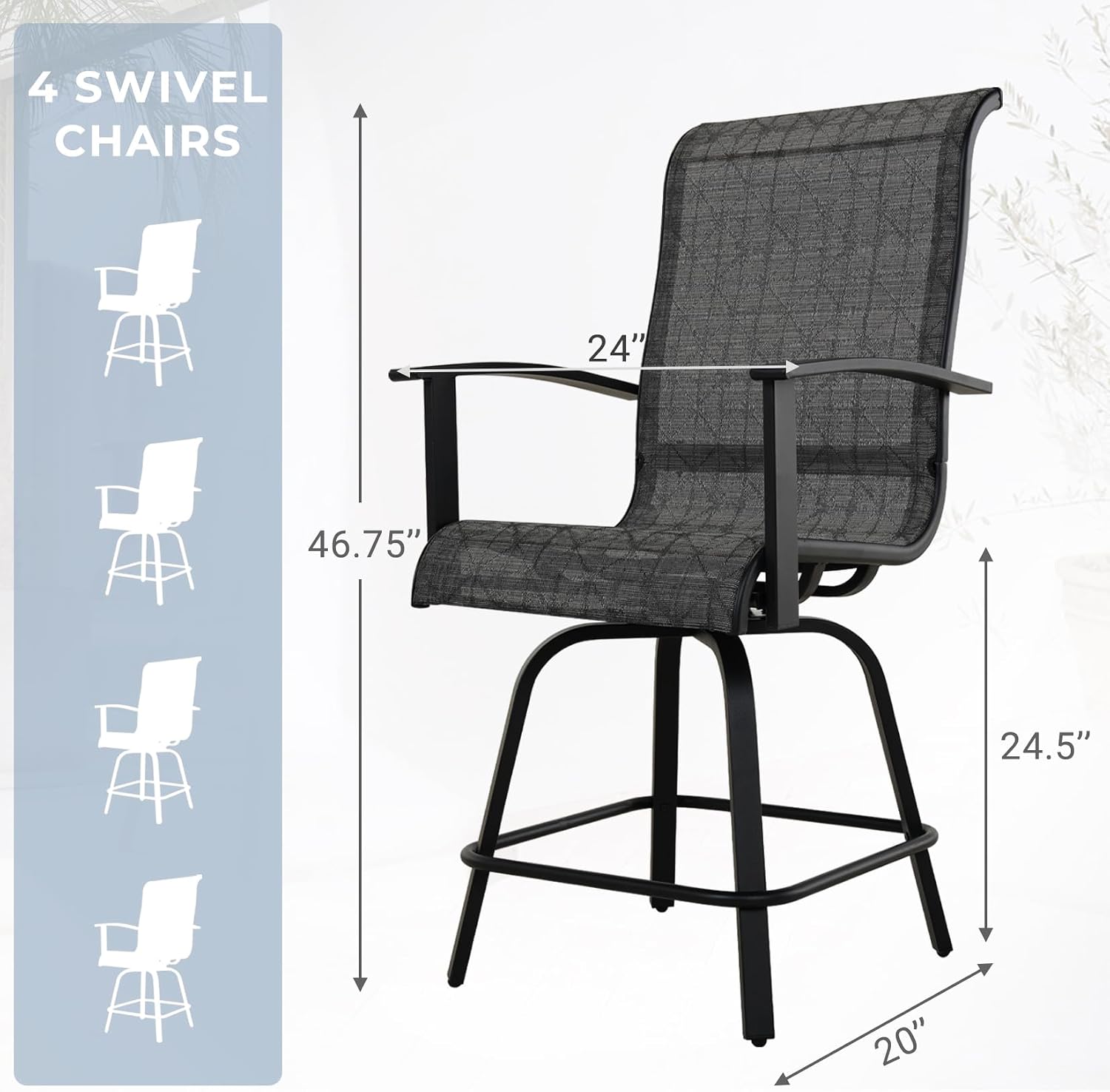 Grand patio 5-Piece Counter Height Patio Bar Set, Swivel Bar Stools and Faux Wood Grain Dining Table with Ice Bucket for Outdoor Kitchen Bistro Small Space Restaurant, Black&Grey Plaid