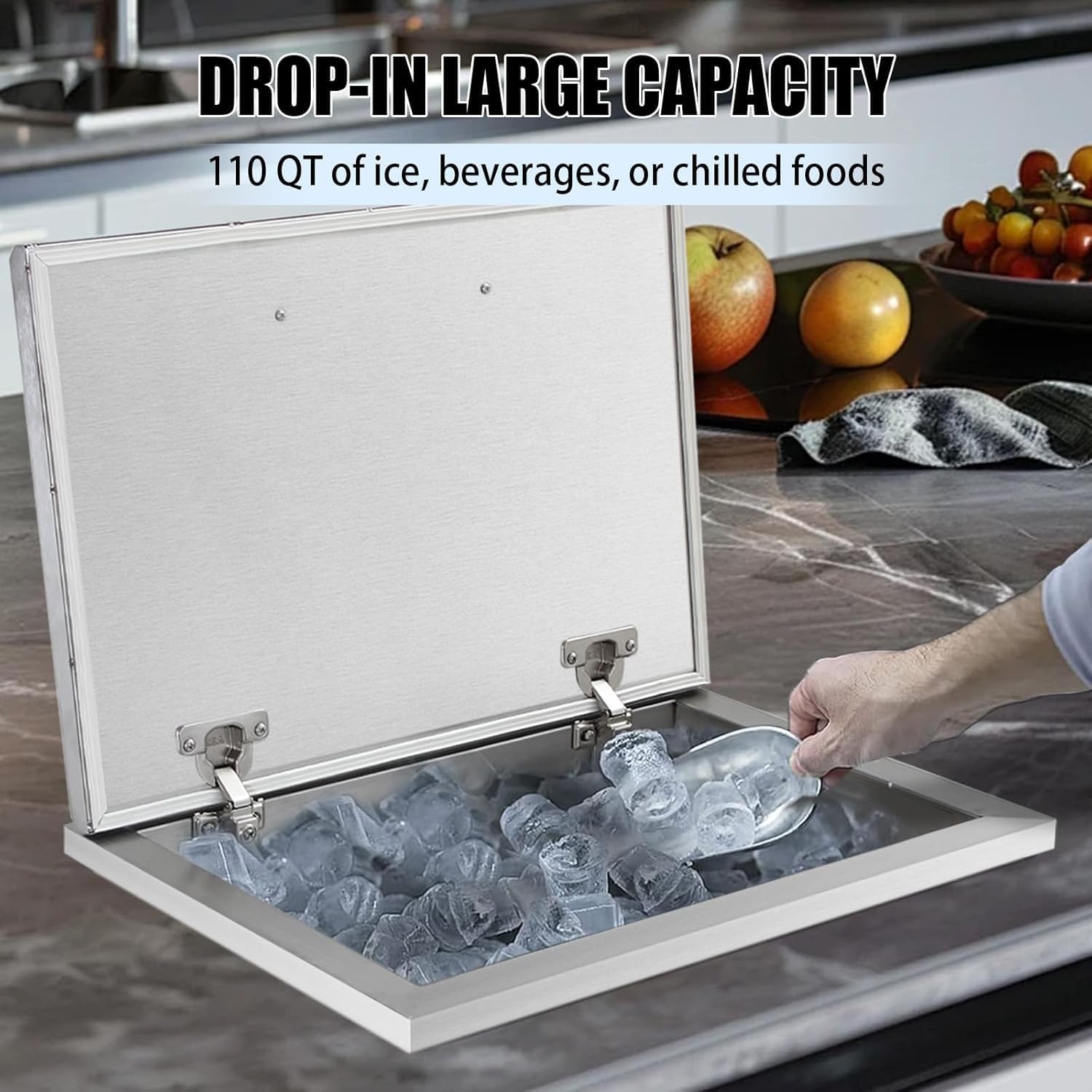 Commercial Stainless Steel Drop-in Ice Bin Chest – Insulated Bar Ice Well for Beverage Service