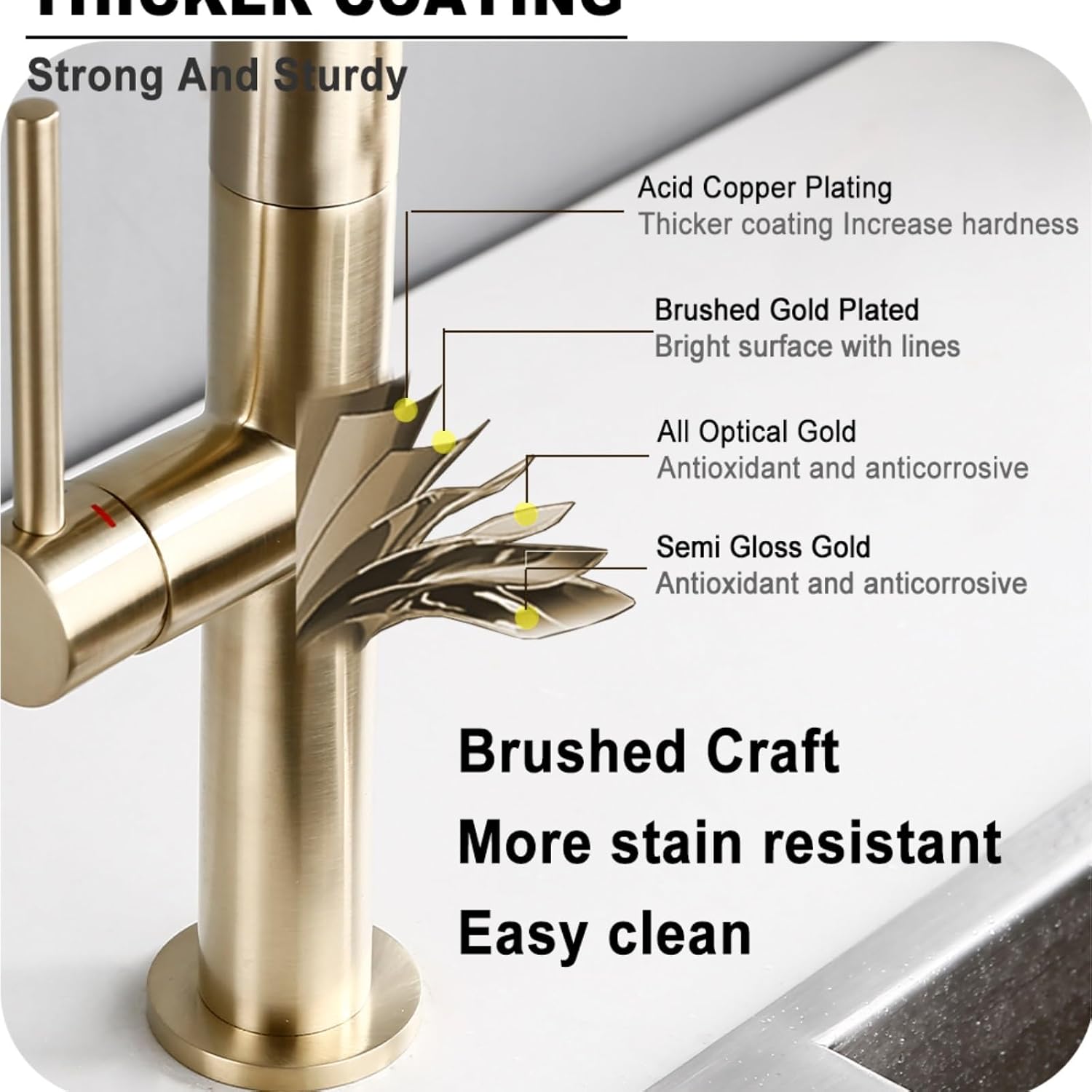 Brass 360 Oegree Rotation Kitchen Hot and Cold Water Sink Taps Pull Out Spout(Brushed Gold)