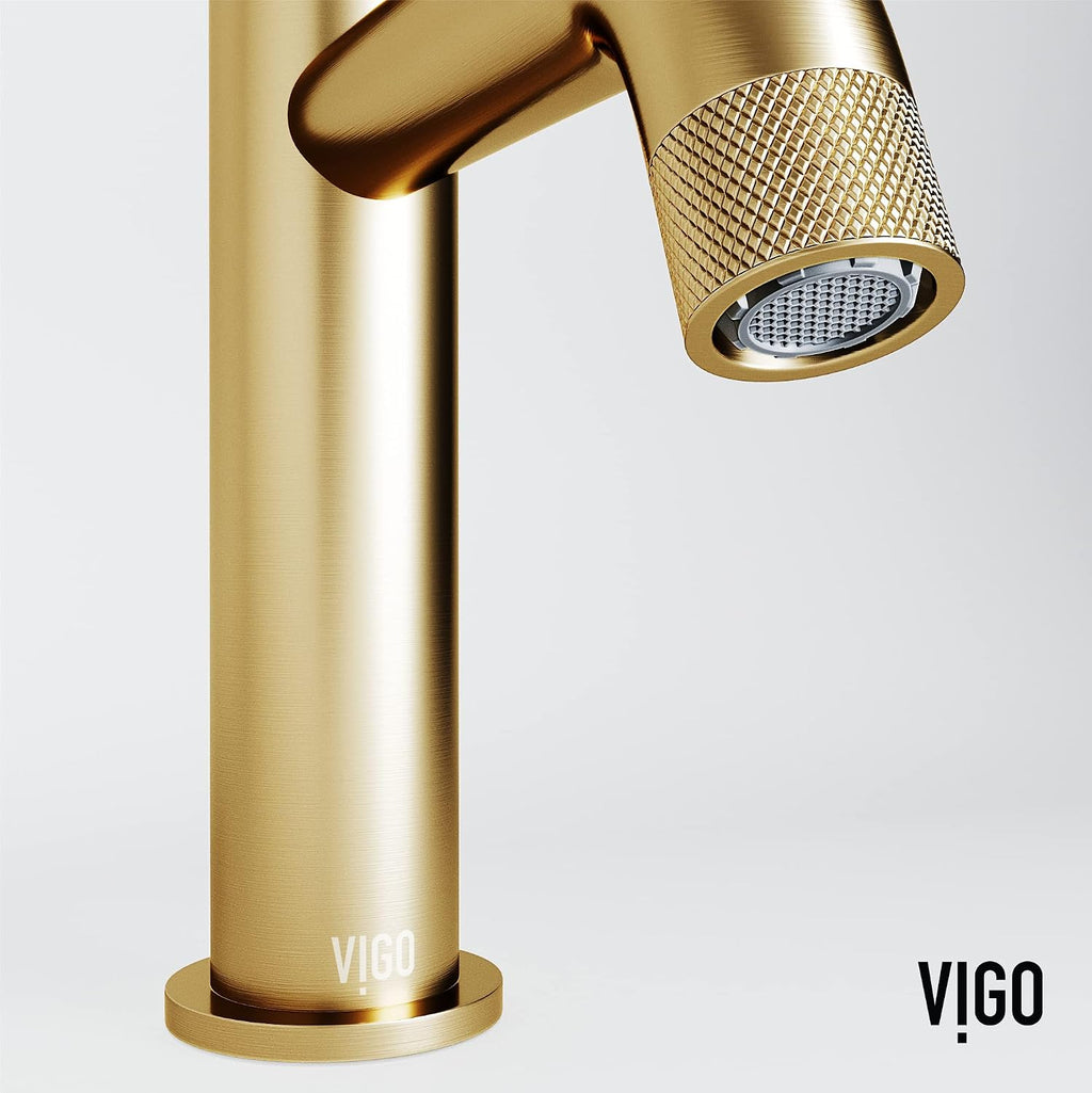 VIGO Apollo Single-Handle Single-Hole Mount Bathroom Sink Faucet, 8-Inch, Matte Brushed Gold, Modern Design, Solid Brass, 1.2 GPM WaterSense & Ceramic Disc Valve, Corrosion-Resistant