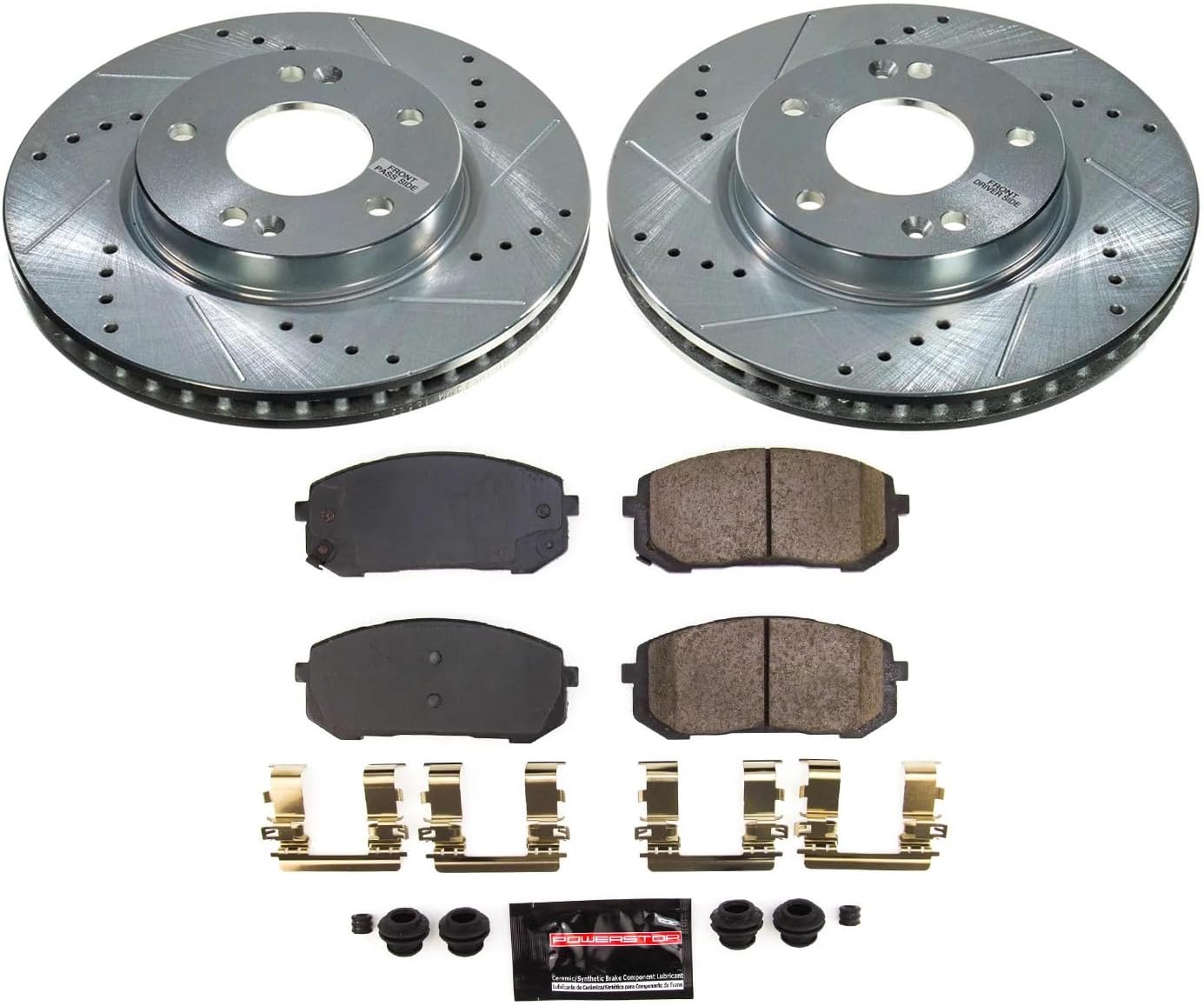 PowerStop Front Brake Kit for Hyundai Elantra 2021-23 - Drilled and Slotted Disc Rotors with Carbon-Fiber Ceramic Brake Pads Replacement, K8748