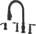 Pfister Hanover Kitchen Sink Faucet with Pull Down Sprayer and Soap Dispenser, 2-Handle High Arc Design, 4-Hole Installation, Tuscan Bronze Finish for Kitchen Sink F5314HNY