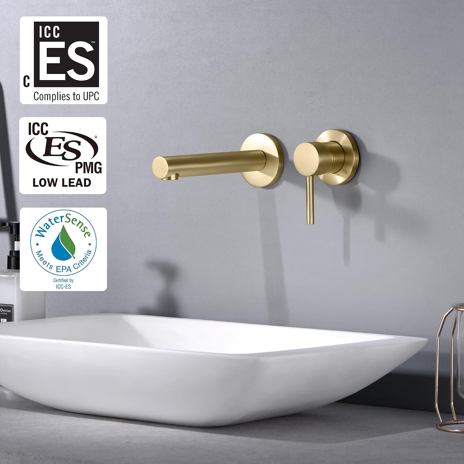 SUMERAIN Brushed Gold Bathroom Faucet Brass Wall Mount Faucet Single Handle with Rough in Valve