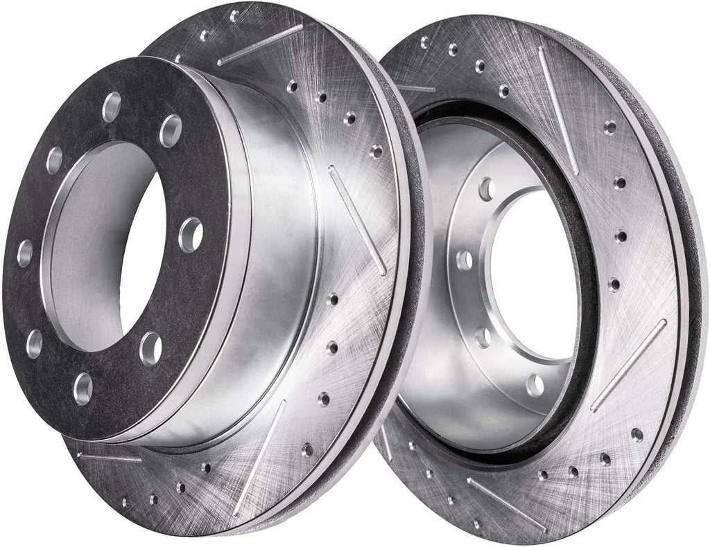 Detroit Axle - Brake Kit for 2012-2022 Ford F-250 Super Duty 2013-2022 F-350 Super Duty, Drilled and Slotted Disc Brake Rotors Ceramic Brakes Pads w/Hardware Replacement: 14.29 inch Front and Rear