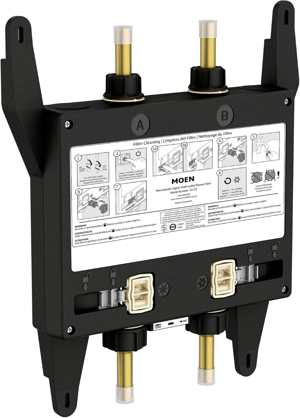 Moen Smart Water 2-Outlet Digital Thermostatic Shower Valve Kit with Standard 1/2' Connections, S3102