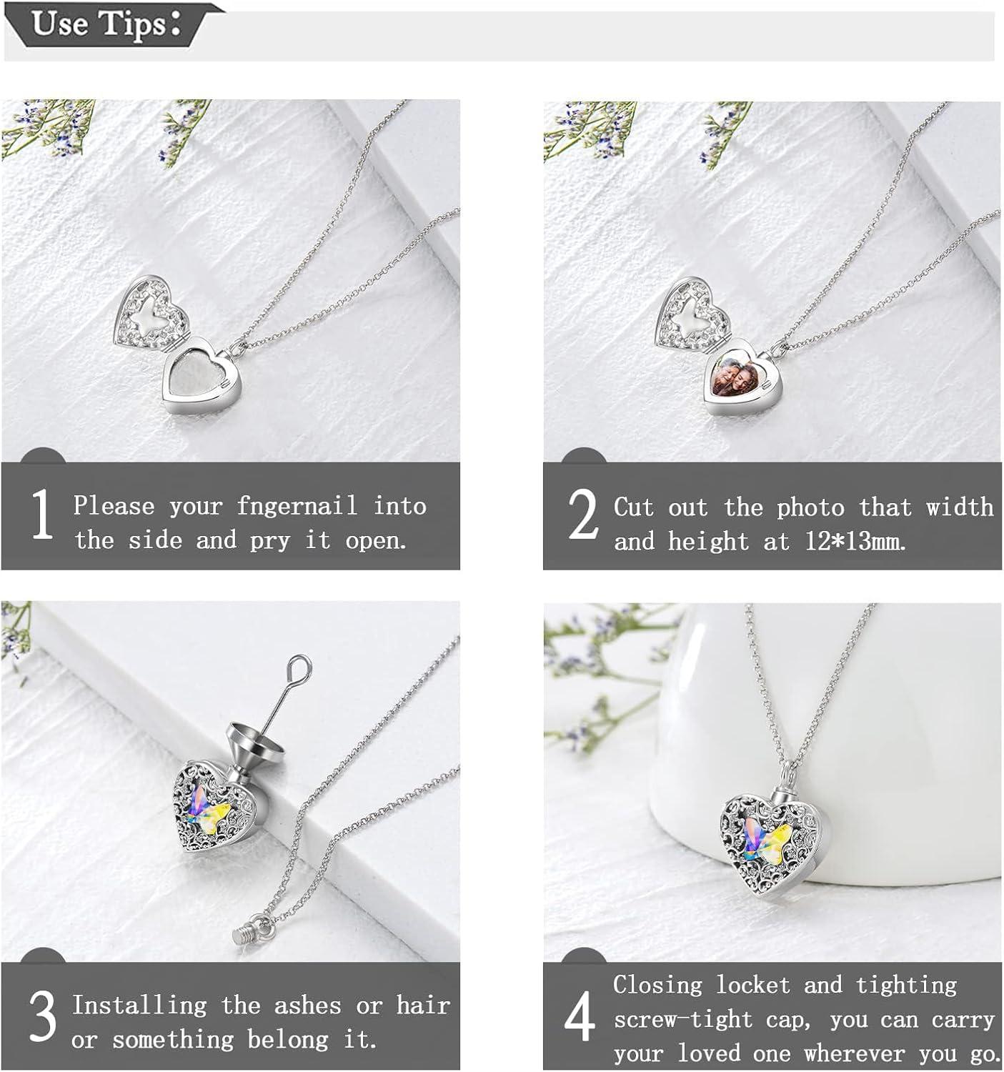 Dorunmo Personalized Heart Urn Locket Necklace for Ashes and Pictures 925 Sterling Silver Customized Locket Memorial Keepsake Cremation Jewelry for Ashes for Women Men Keep Someone Near to You
