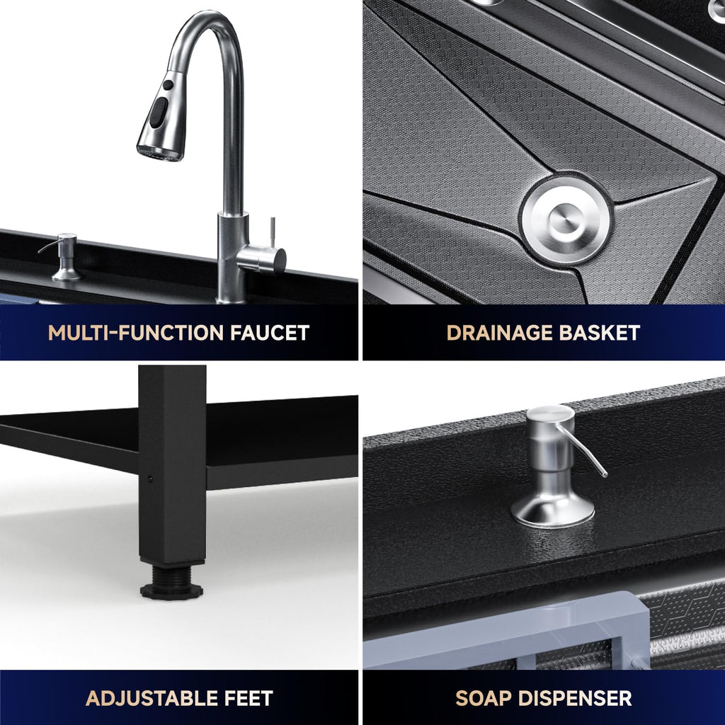 24' Stainless Steel Utility Sink,Freestanding Laundry Room Sink,Commercial Kitchen Sinks with Hot & Cold Water for Garage,Kitchens Outdoor (24x18x36 Black)