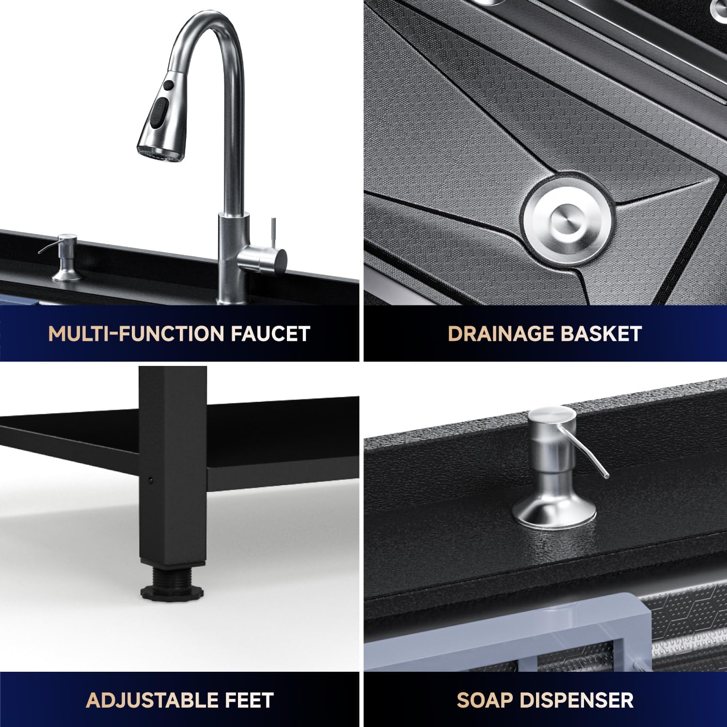 24' Stainless Steel Utility Sink,Freestanding Laundry Room Sink,Commercial Kitchen Sinks with Hot & Cold Water for Garage,Kitchens Outdoor (24x18x36 Black)