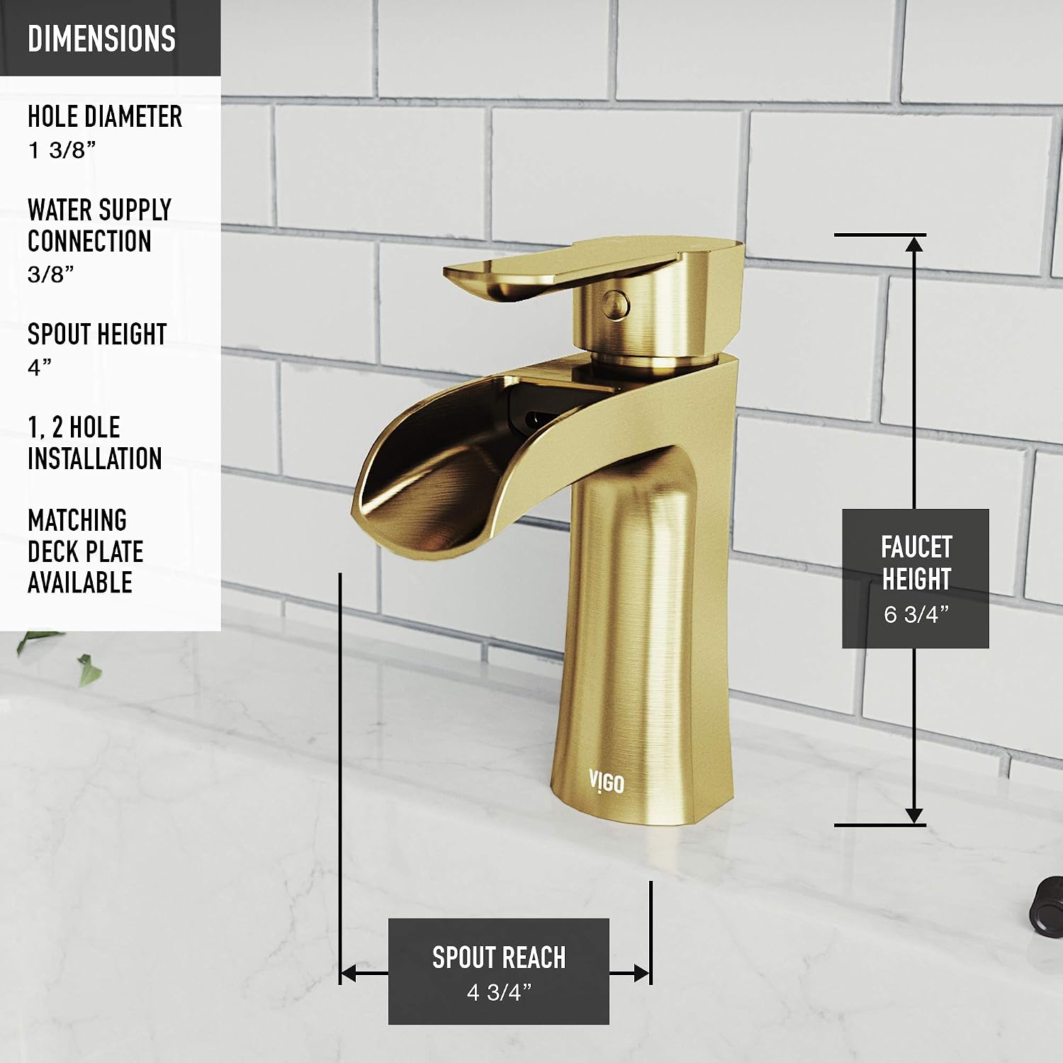 VIGO Paloma Waterfall Single-Handle Single-Hole Mount Bathroom Sink Faucet, 7-Inch, Matte Brushed Gold, Modern Design, Solid Brass, 1.2 GPM WaterSense & Ceramic Disc Valve - VG01041MG