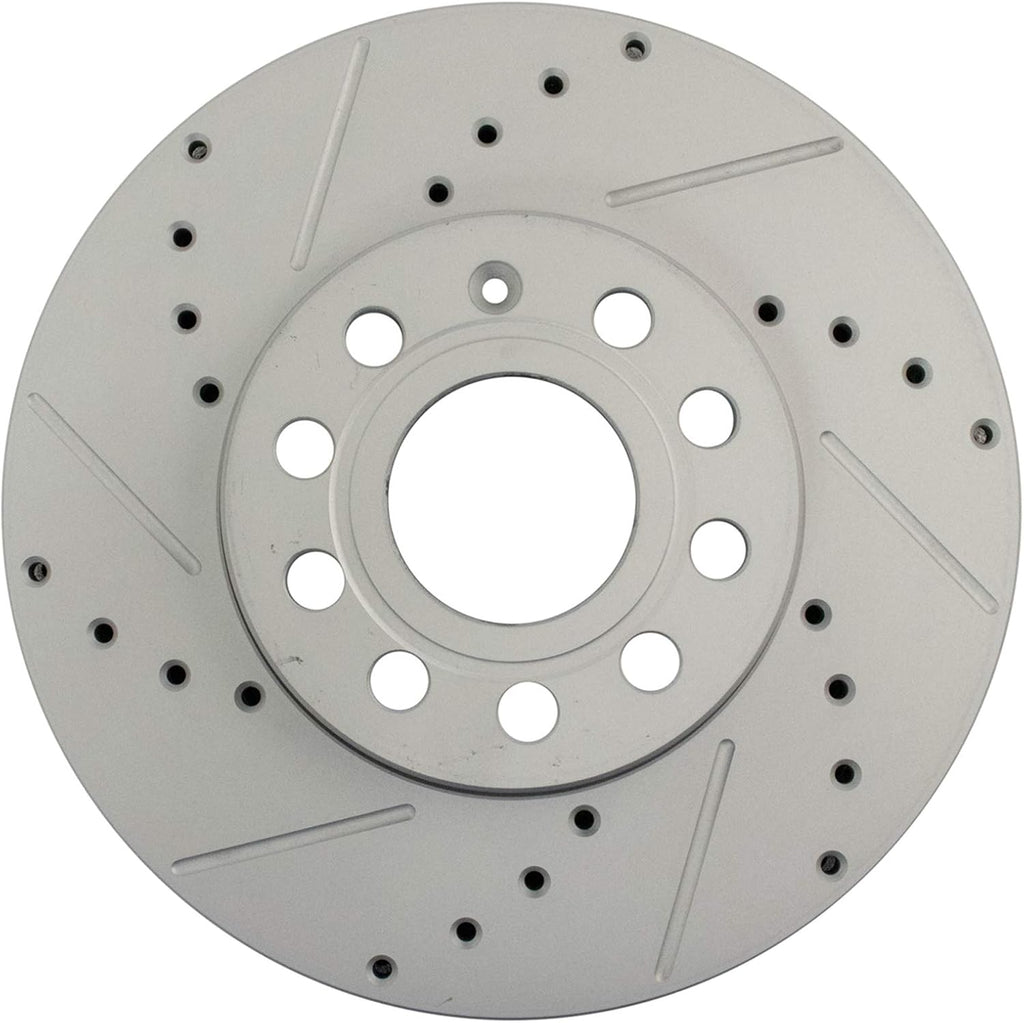 TRQ Performance Front Brake Pad and Rotor Set Ceramic Coated Drilled Slotted Rotors Compatible with 2015-2016 Audi A3 2015-2021 Volkswagen e-Golf Golf 2015-2019 SportWagen 2019-2021 Jetta