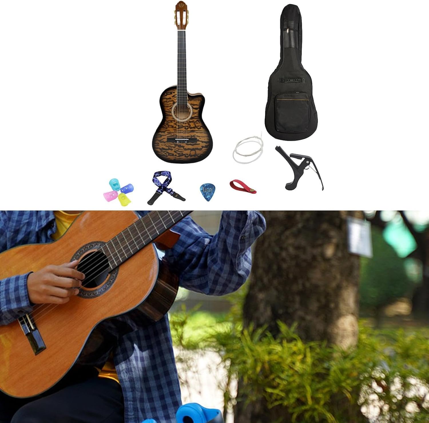 Acoustic Guitar for Beginners - Portable Travel Guitar with Steel Strings, Compact Size for Easy Learning and Performance- Dark Yellow