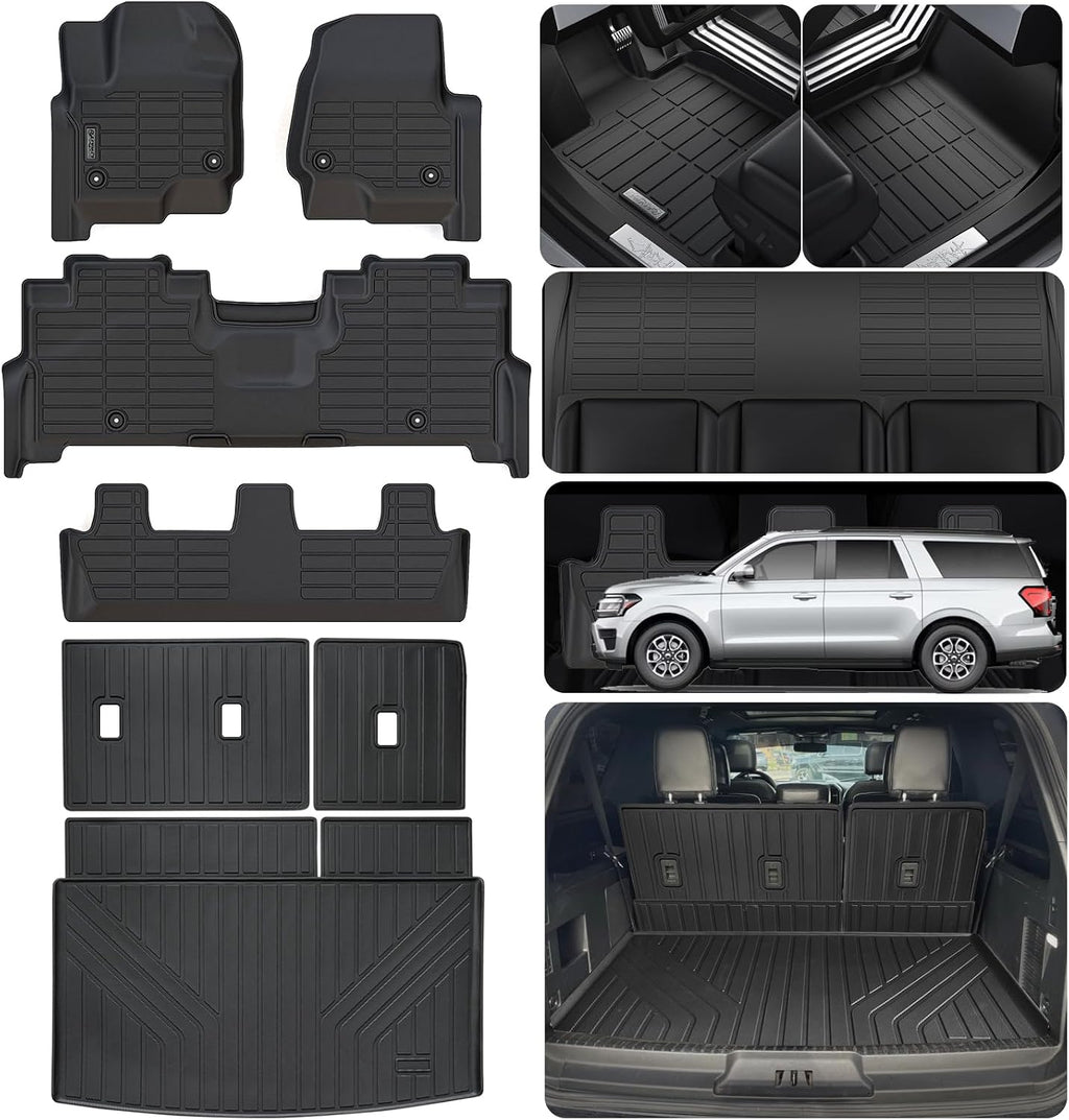 for 2018-2024 Ford Expedition MAX 8 Seats (2nd Row Bench Seat) Floor Mats with Cargo Liners & Backrest Mat,TPE All Weather Protection Full Set Automotive Accessories