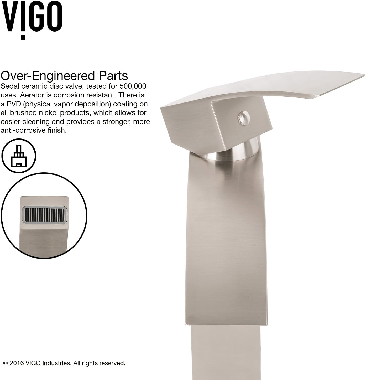 VIGO Satro Waterfall Single-Handle Single-Hole Mount Bathroom Sink Faucet, 7-Inch, Brushed Nickel, Modern Design, Solid Brass, 1.2 GPM WaterSense & Ceramic Disc Valve, Corrosion-Resistant