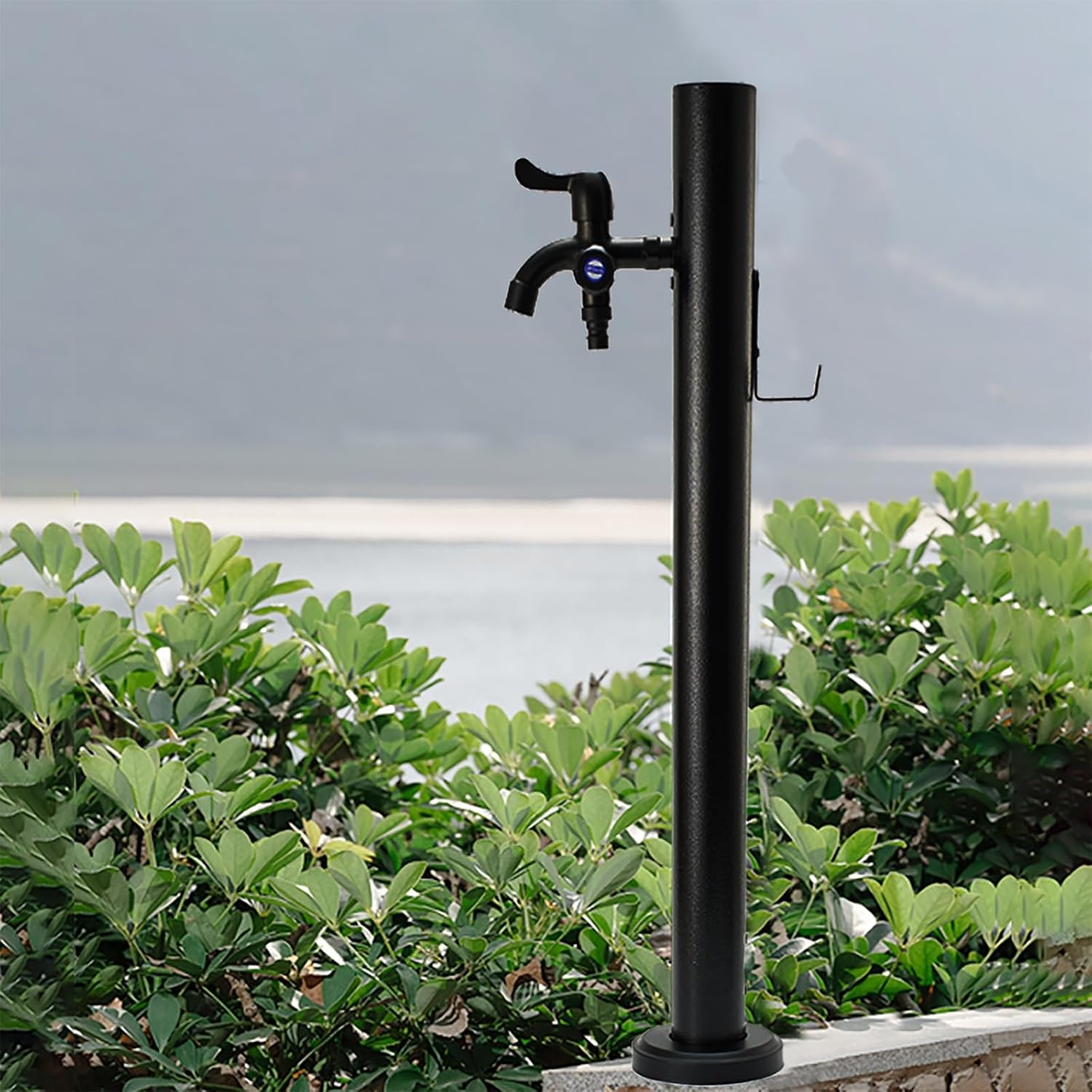 Garden Water Column Outdoor Post Faucet Freestanding with Hose Stand Water Dispenser Hydrant with Double Outlet Water Pipe Seat for Washing and Watering