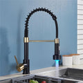 LED Kitchen Faucet Pull Down 360 Degree Rotation Hot and Cold Water Mixer Sink Deck Mounted Spring Tap(Matte Black)