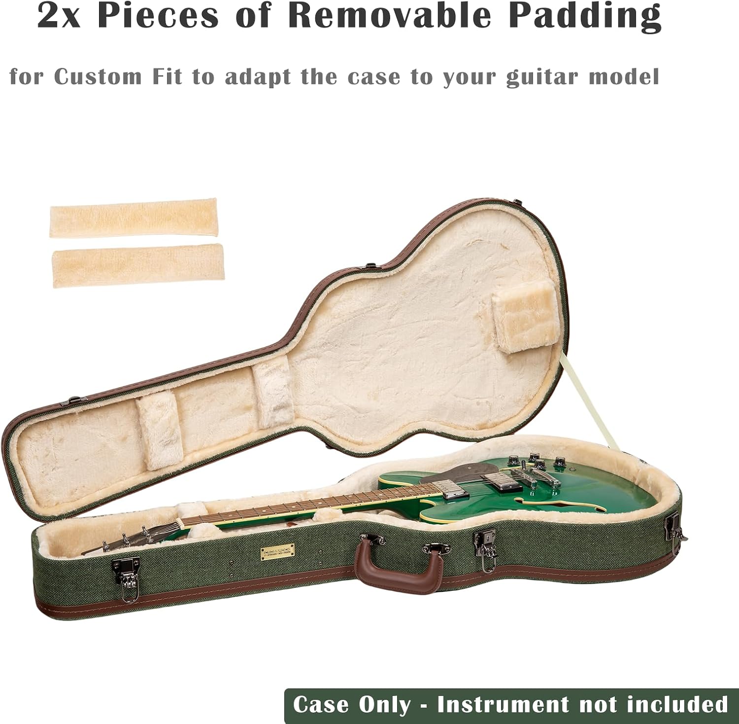 Crossrock 335 Style 6-String Semi-Hollow Electric Guitar Case | Green Chevron Tweed, Plush Velvet Interior, Genuine Leather Handle & Security Lock, Reinforced Hardware – Master Series (CRW760SAGN)