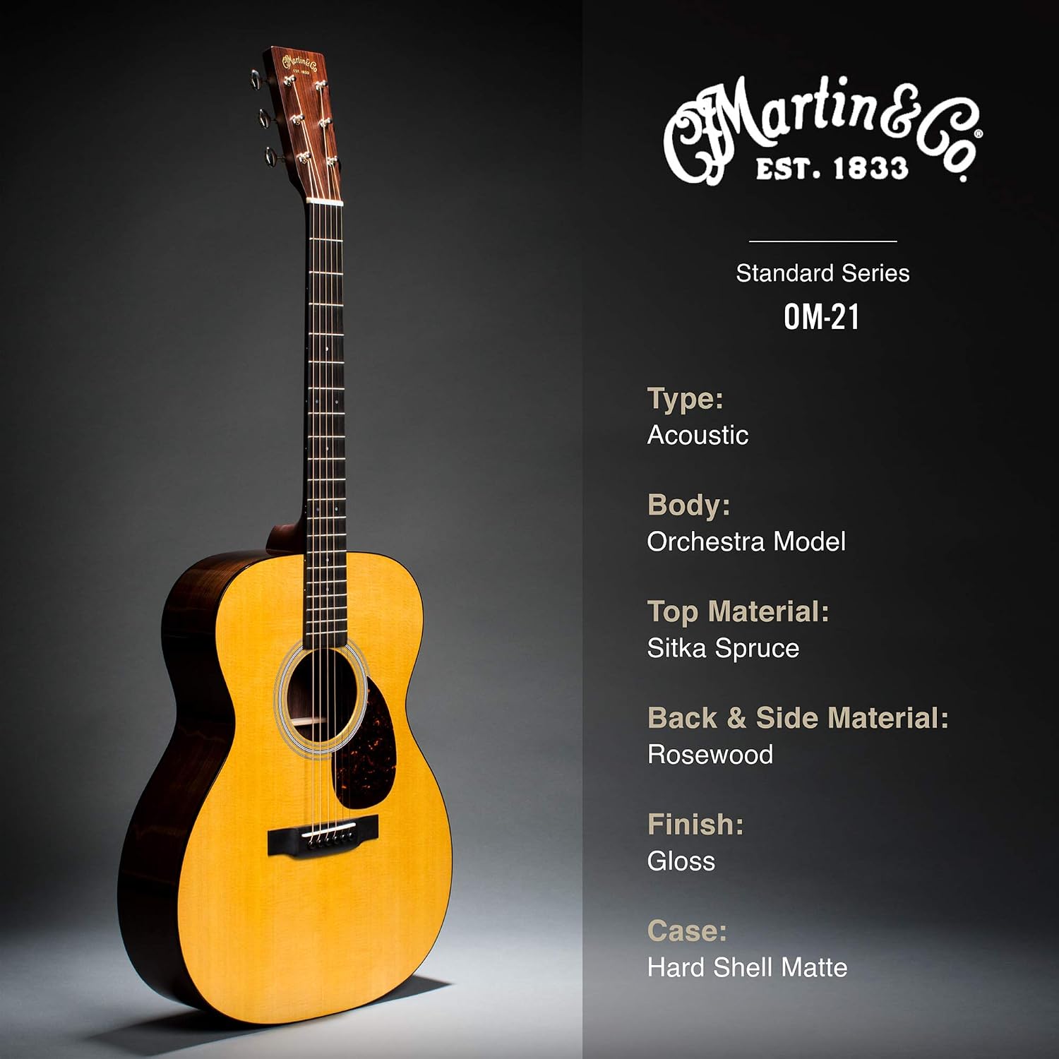 Martin Guitar Standard Series Acoustic Guitars, Hand-Built Martin Guitars with Authentic Wood OM-21