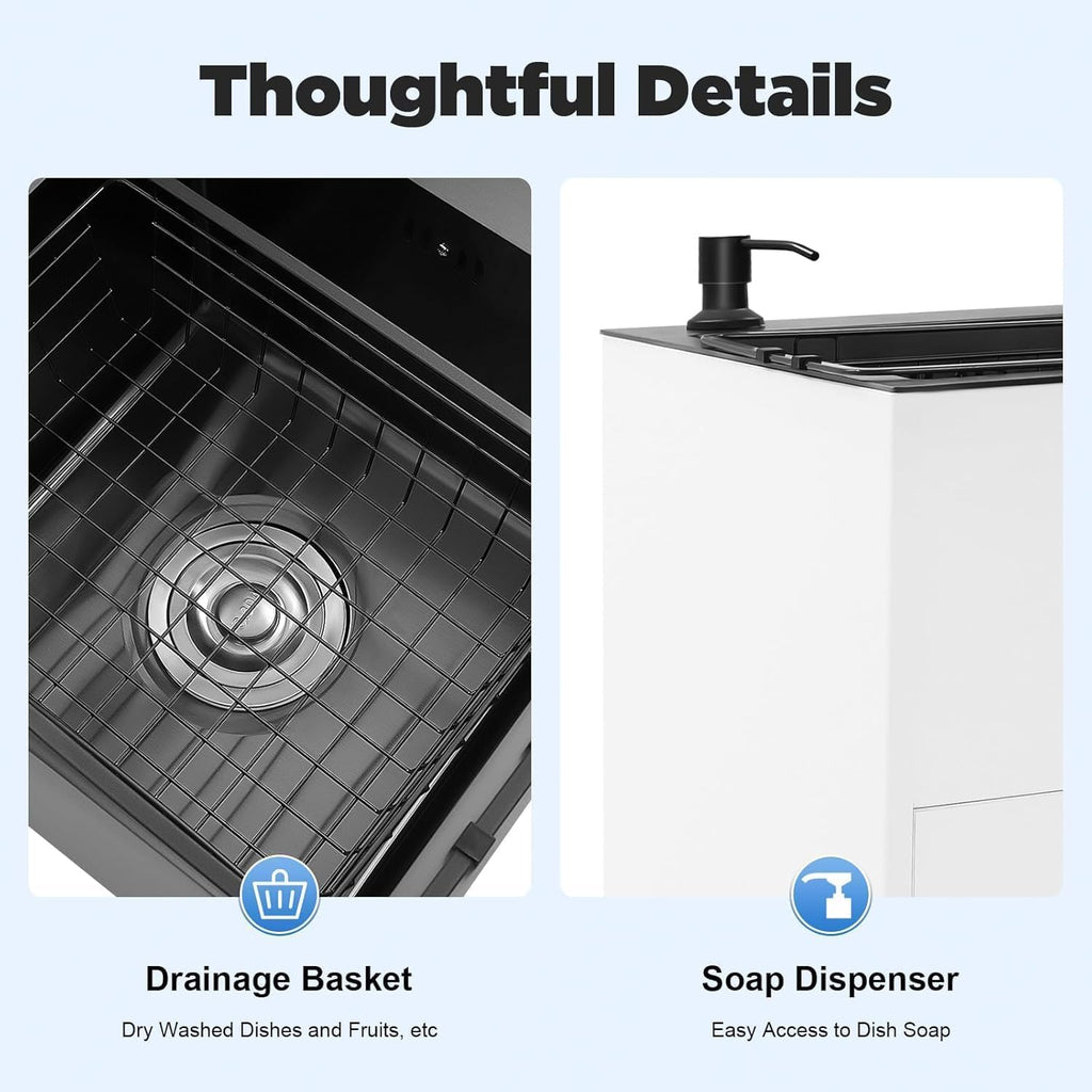 30-Inch Laundry Sink with Cabinet and Pull-Out Sprayer Fauce, Freestanding Kitchen Sink Cabinet w/Stainless Steel Double Sink & Draining Basket, Wash Station Tub for Laundry & Utility Room, Bathroom
