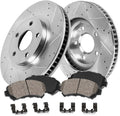 Callahan Brake Parts Front Brake Kit For Hyundai Kona Electric 2019-23 |Sonata 2016-19 |Kia Niro EV 2019-22 - Drilled & Slotted Disc Rotors with Ceramic Brake Pads + Hardware, EBYK038166