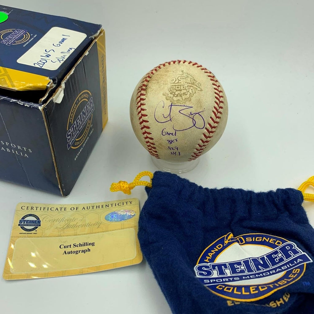 2001 World Series Game 1 Game Used Baseball Signed By Curt Schilling Steiner COA - MLB Autographed Game Used Baseballs