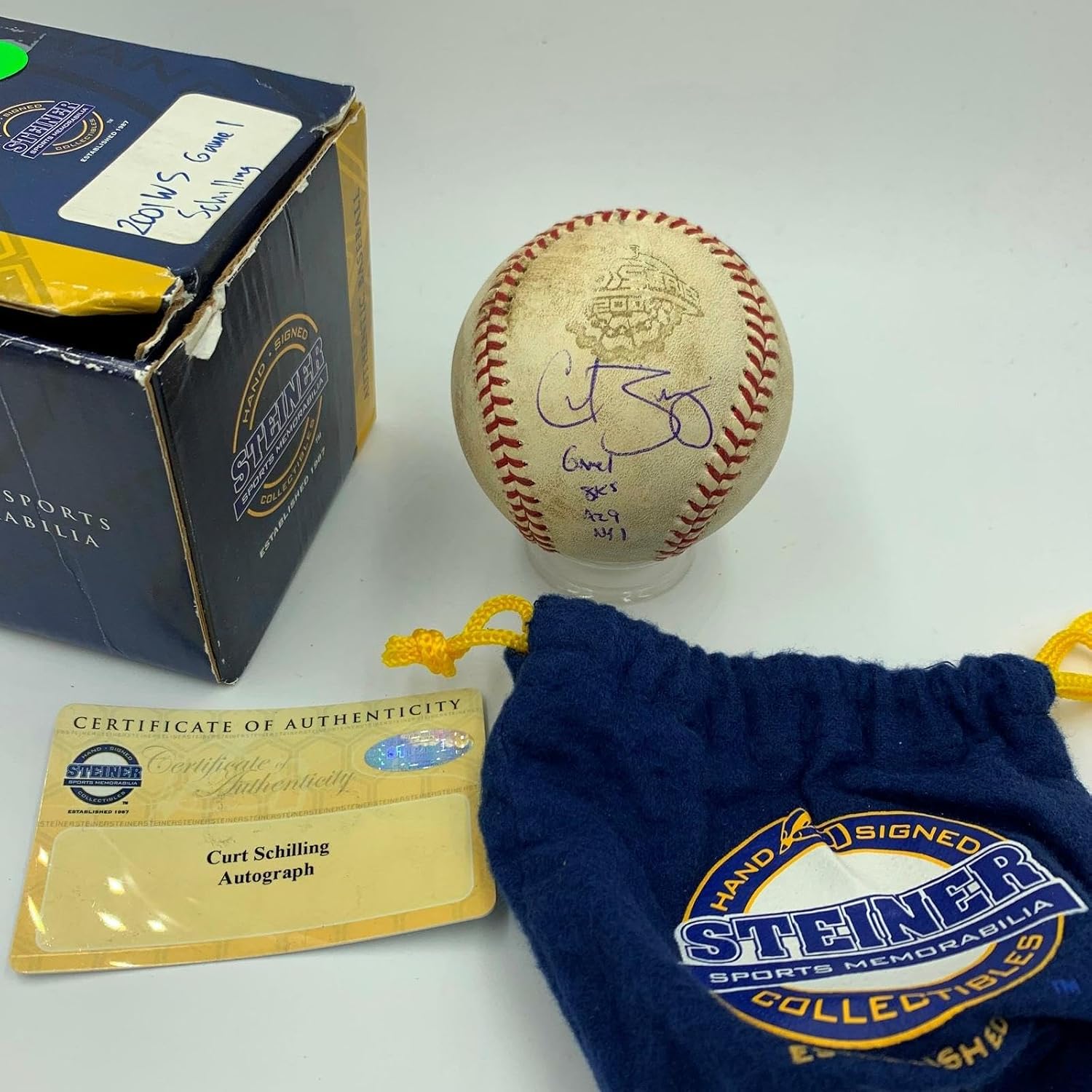 2001 World Series Game 1 Game Used Baseball Signed By Curt Schilling Steiner COA - MLB Autographed Game Used Baseballs