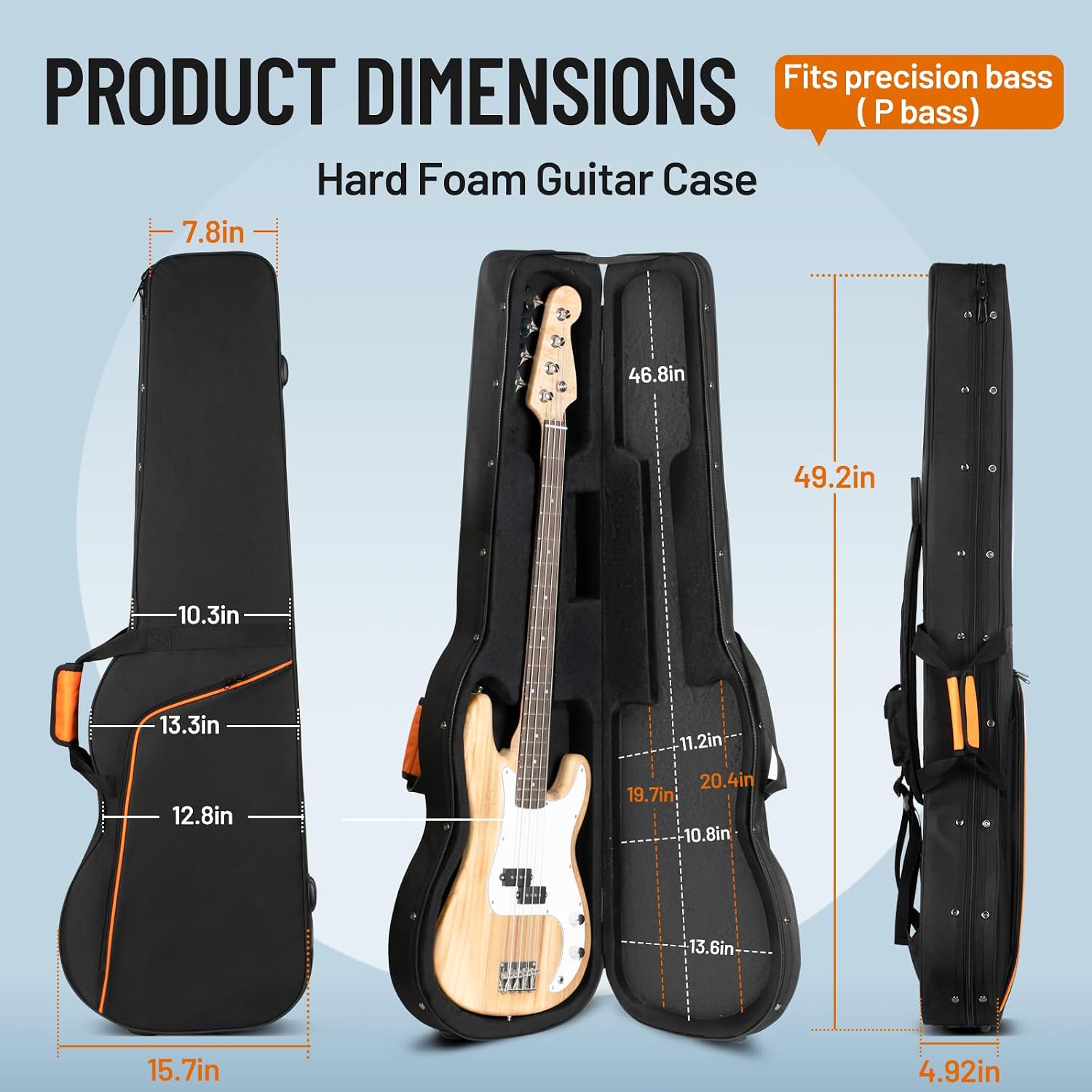 CAHAYA Hardshell Guitar Case Only Fits P Bass Guitar Case Precision Bass 0.98inch Thick Padding Bass Guitar Case with Adjustable Shoulder Straps CY0301