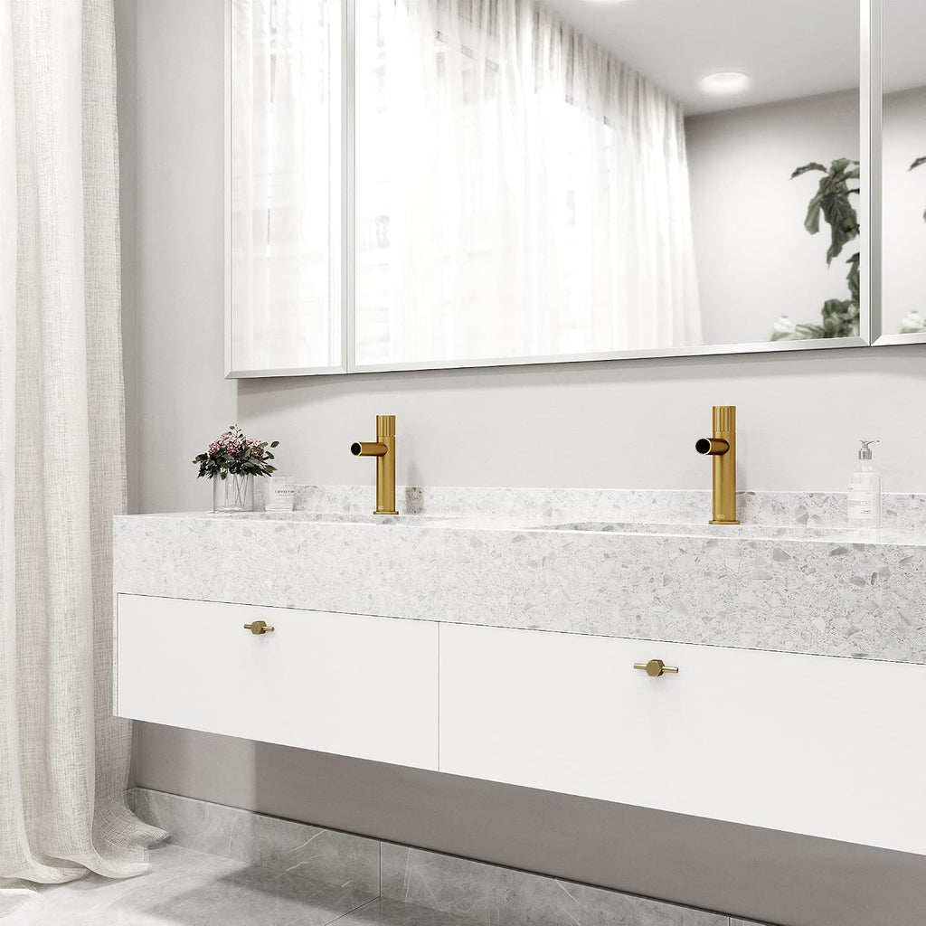 VIGO Ashford Single-Handle Single-Hole Mount Bathroom Sink Faucet, 8-Inch, Matte Brushed Gold, Modern Design, Solid Brass, 1.2 GPM WaterSense & Ceramic Disc Valve, Corrosion-Resistant