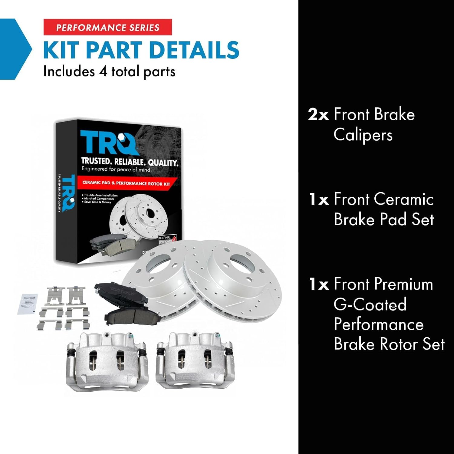 TRQ Performance Front Brake Pad and Rotor Set Ceramic Drilled Slotted Coated Vented Rotors Calipers Compatible with 95-01 Ford Explorer 98-02 Ranger 98-02 Mazda B4000 98-01 Mercury Mountaineer
