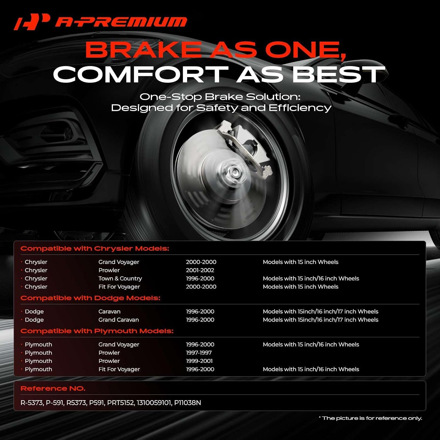 A-Premium 11.10 inch (282mm) Front Vented Disc Brake Rotors + Ceramic Pads Kit Compatible with Select Dodge, Chrysler and Plymouth Models - Grand Caravan, Town & Country, Grand Voyager, Prowler, 6-PC