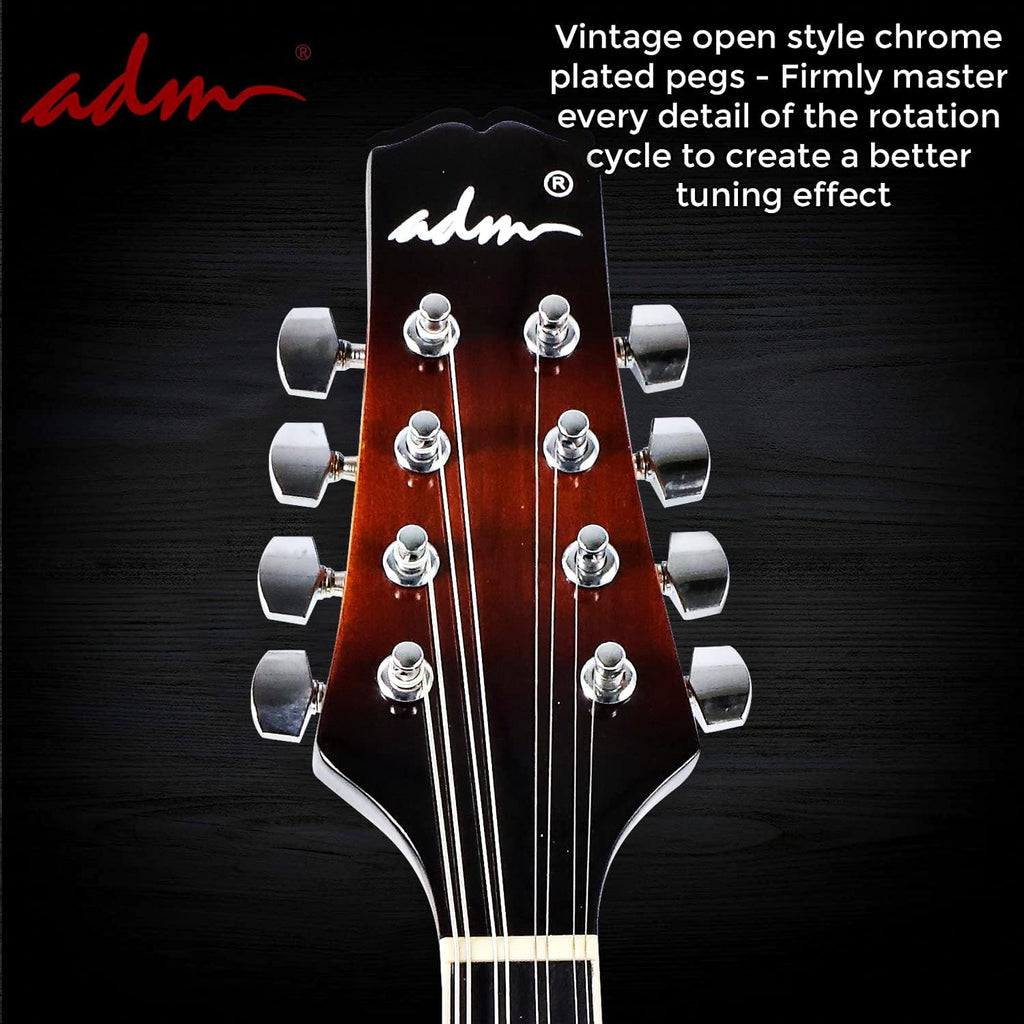 ADM Acoustic Mandolin Instrument Kit Music A Style for Kids Students Adults Wood Mandolins Beginner Set With Bag, Tuner, Pick-up, Strap, Strings, Picks and Hanger, Sunbrust