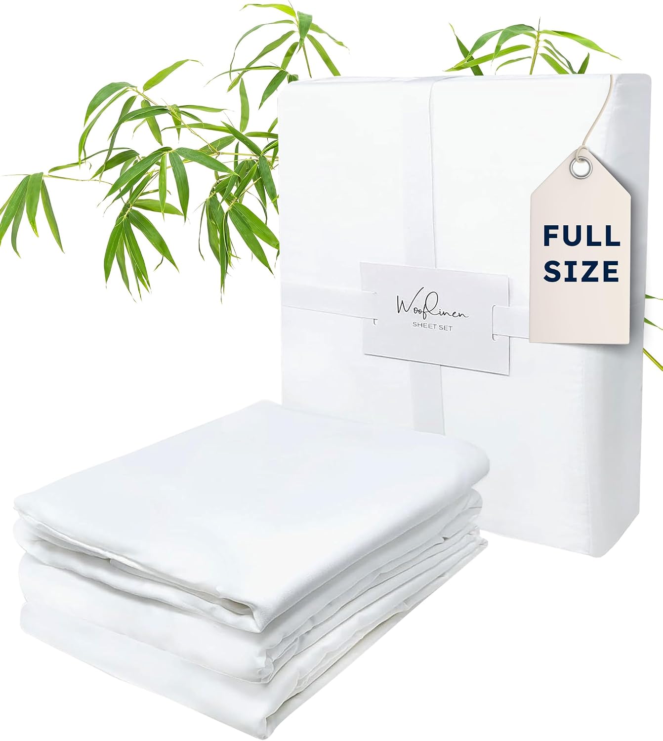 Wooflinen 100% Viscose Derived from Bamboo Sheets Set – Silky Soft Like Silk Bed Sheets – Matte White Bed Cover with Pillowcases – Cooling, Thick, Durable – Full, 4 Pc Set