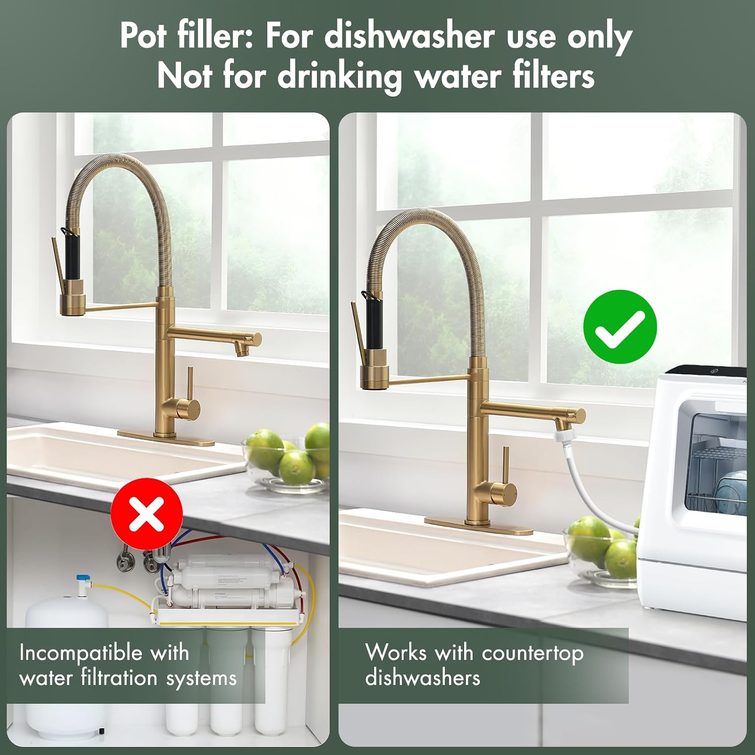 GIMILI Commercial Dual-Spout Gold Kitchen Sink Faucet with Pull Down Sprayer